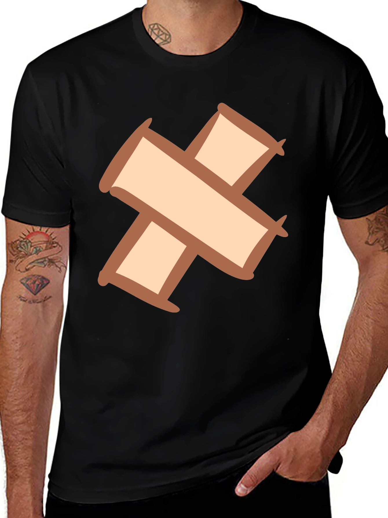 Variant 12 of Quirky Cross Bandage Graphic Tee - Unisex Black T-Shirt