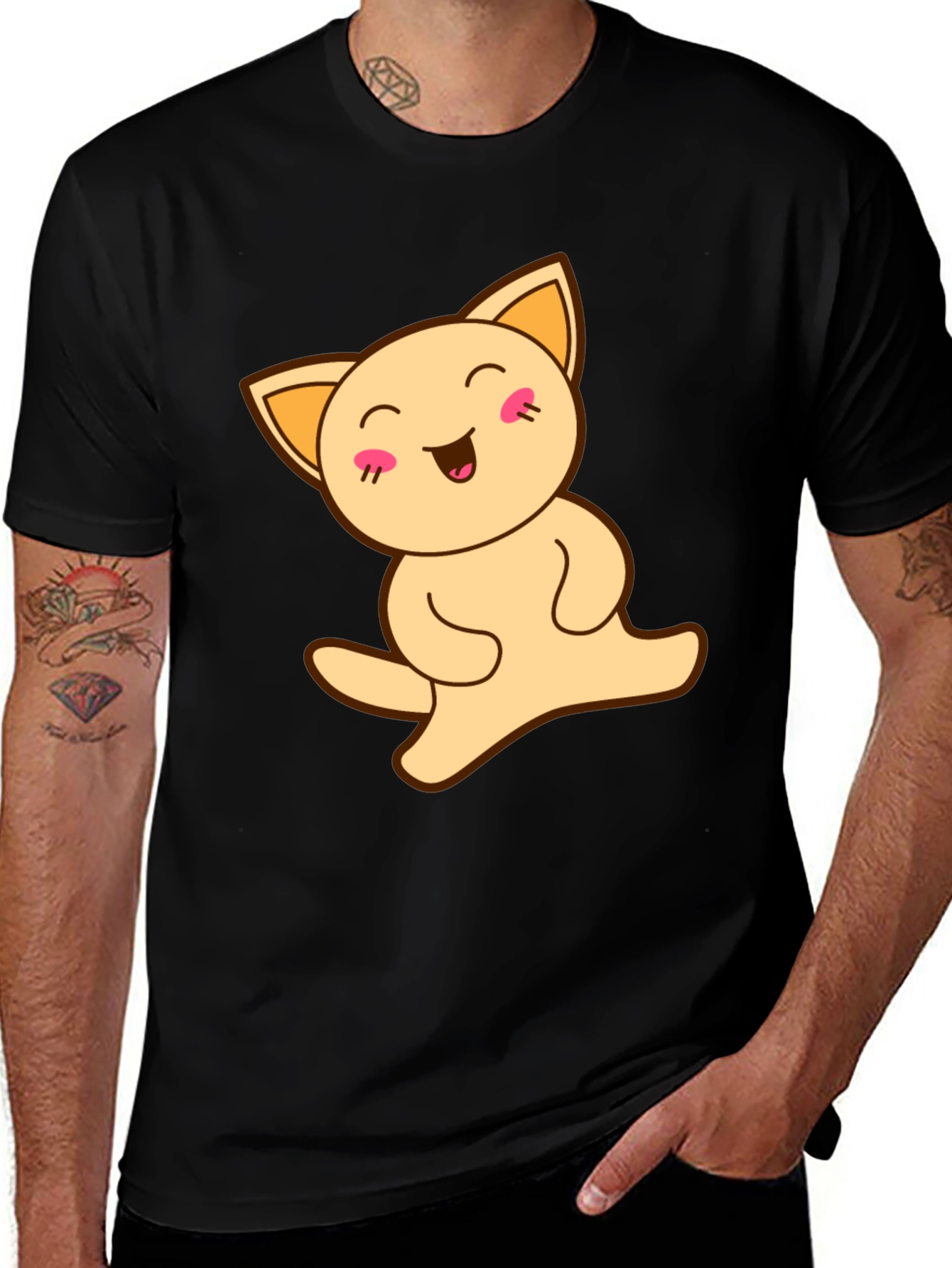 Variant 8 of Cute Cat Graphic Tee - Soft Black T-Shirt