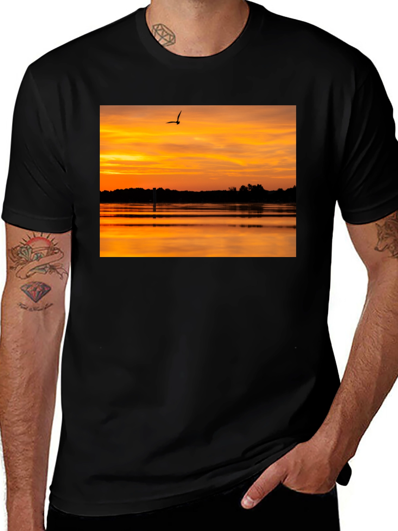 Variant 2 of Sunset Lake Bird Black T-Shirt