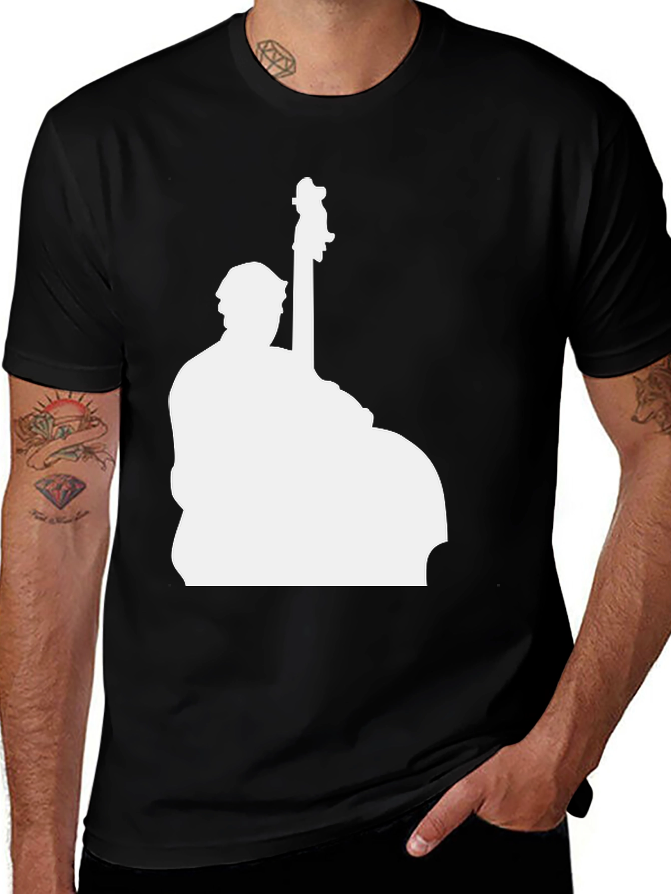 Black Bass Player Silhouette Black T-Shirt main image