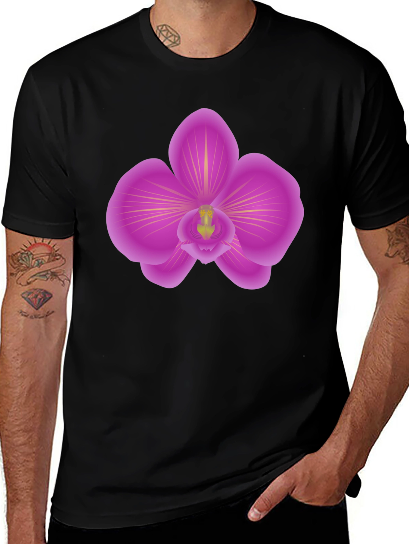 Variant 27 of Orchid Graphic Tee - Stylish Men's Black T-Shirt