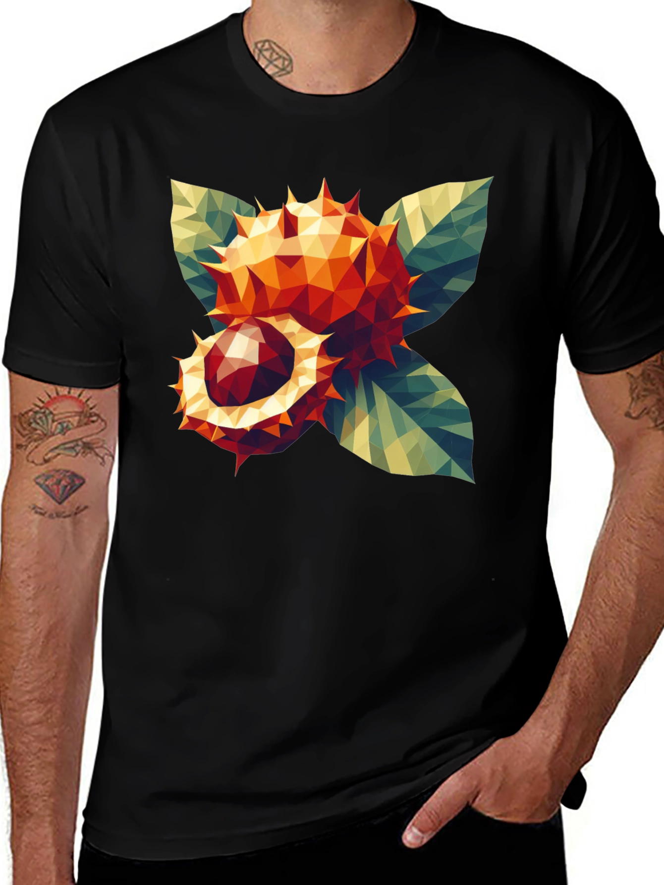 Variant 4 of Geometric Chestnut Print Black T-Shirt