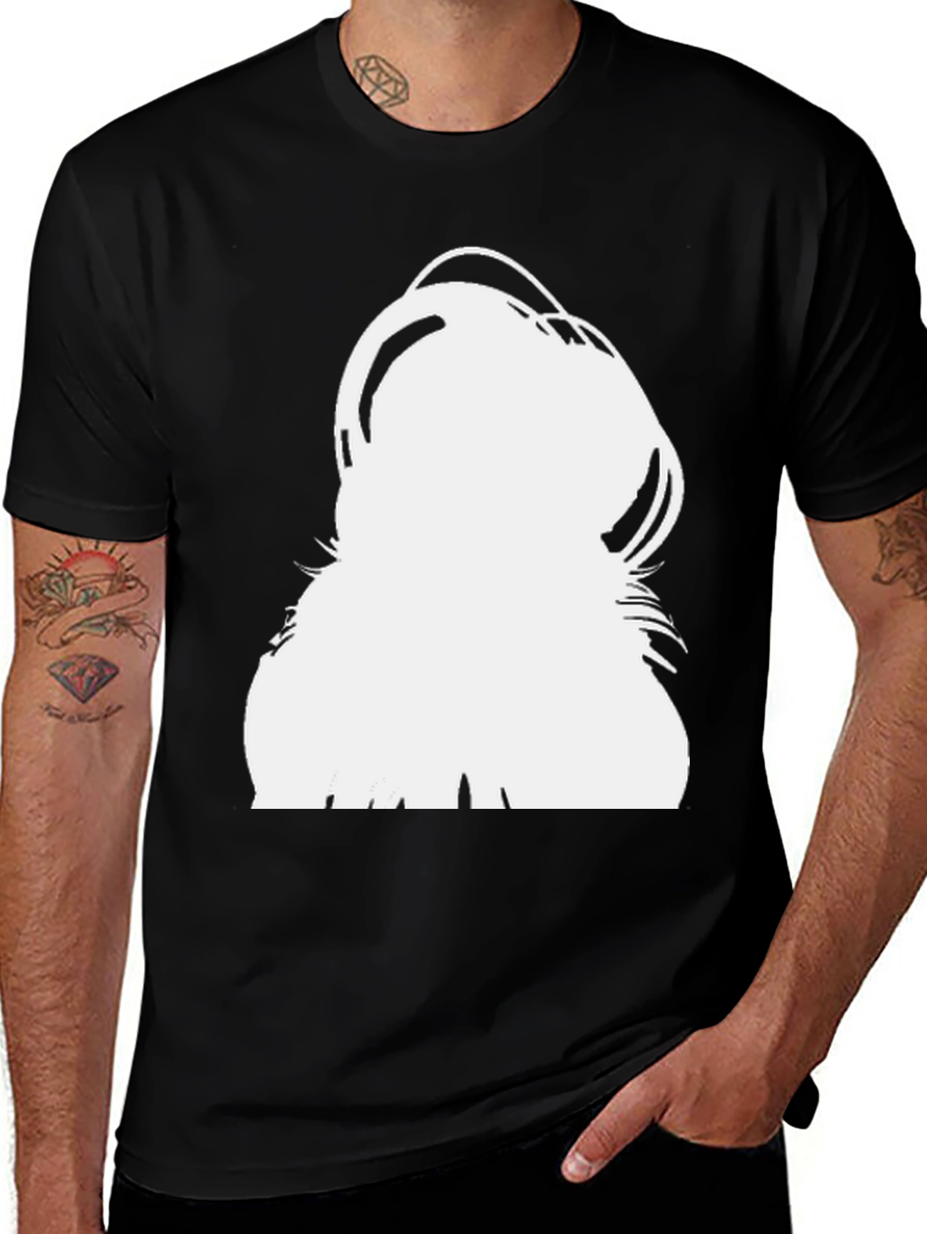 Black Modern Black T-Shirt with Bold White Graphic main image