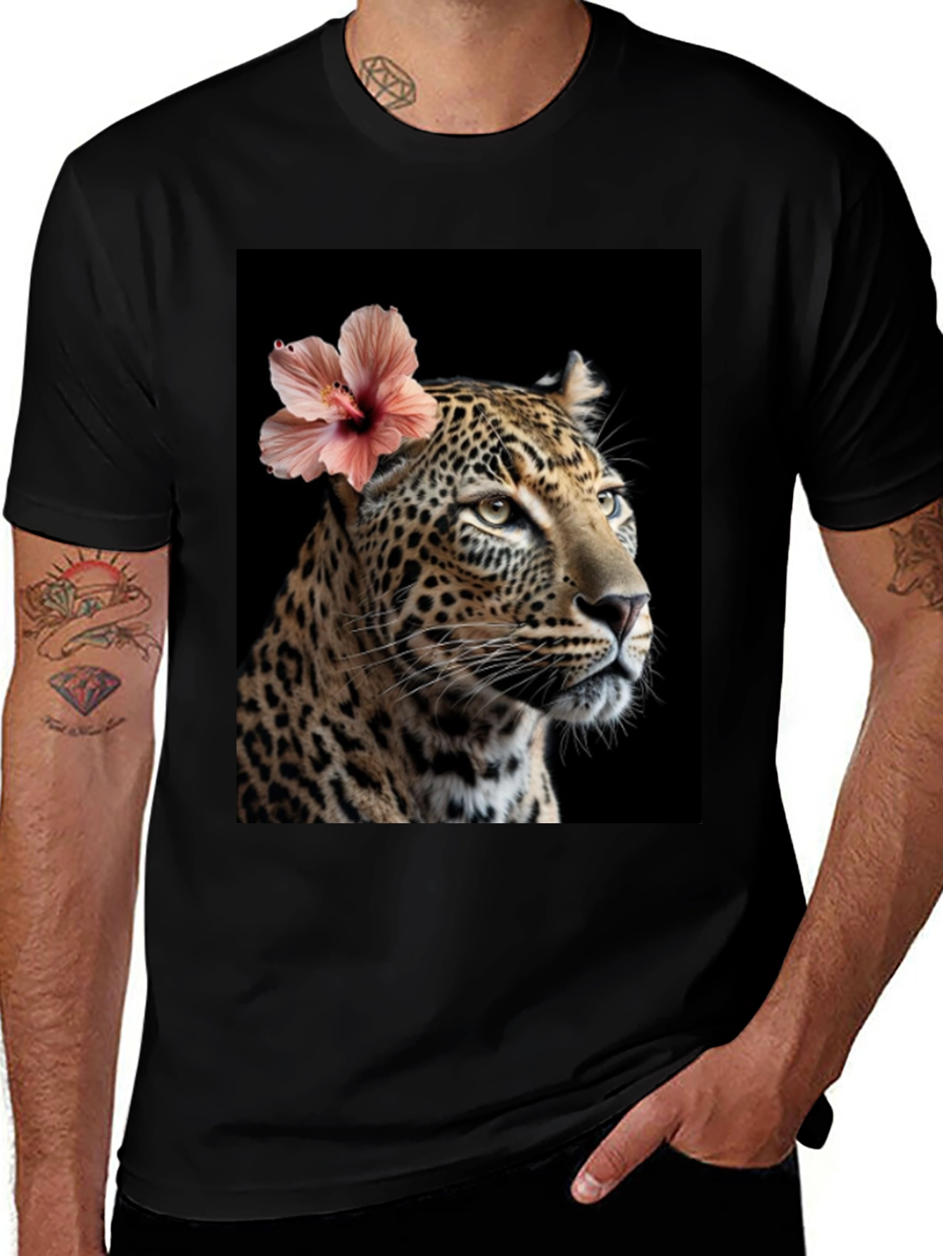 Variant 14 of Leopard Floral Graphic Tee - Classic Black