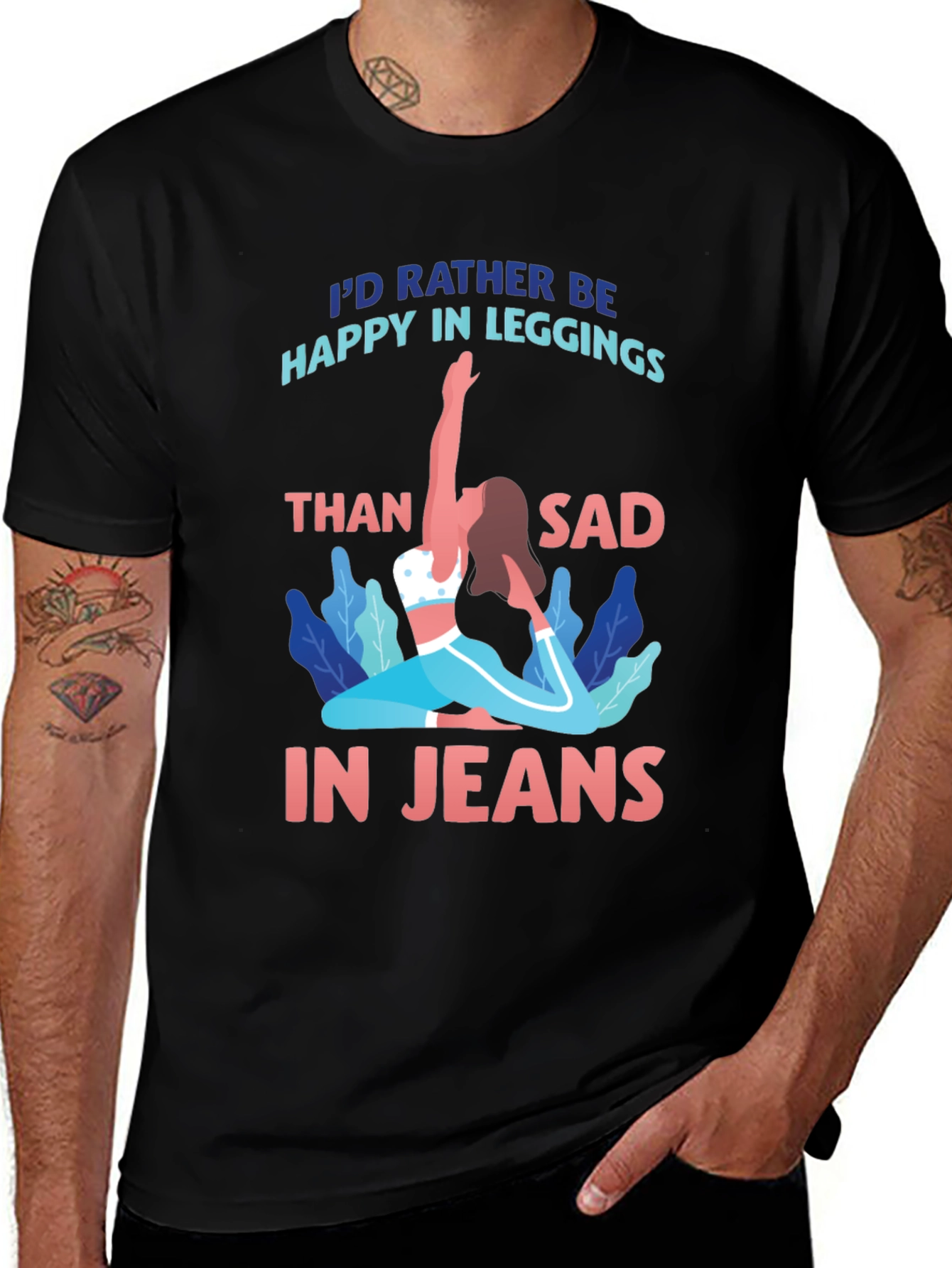 Variant 23 of Happy in Leggings Graphic Tee - Yoga Lover Shirt