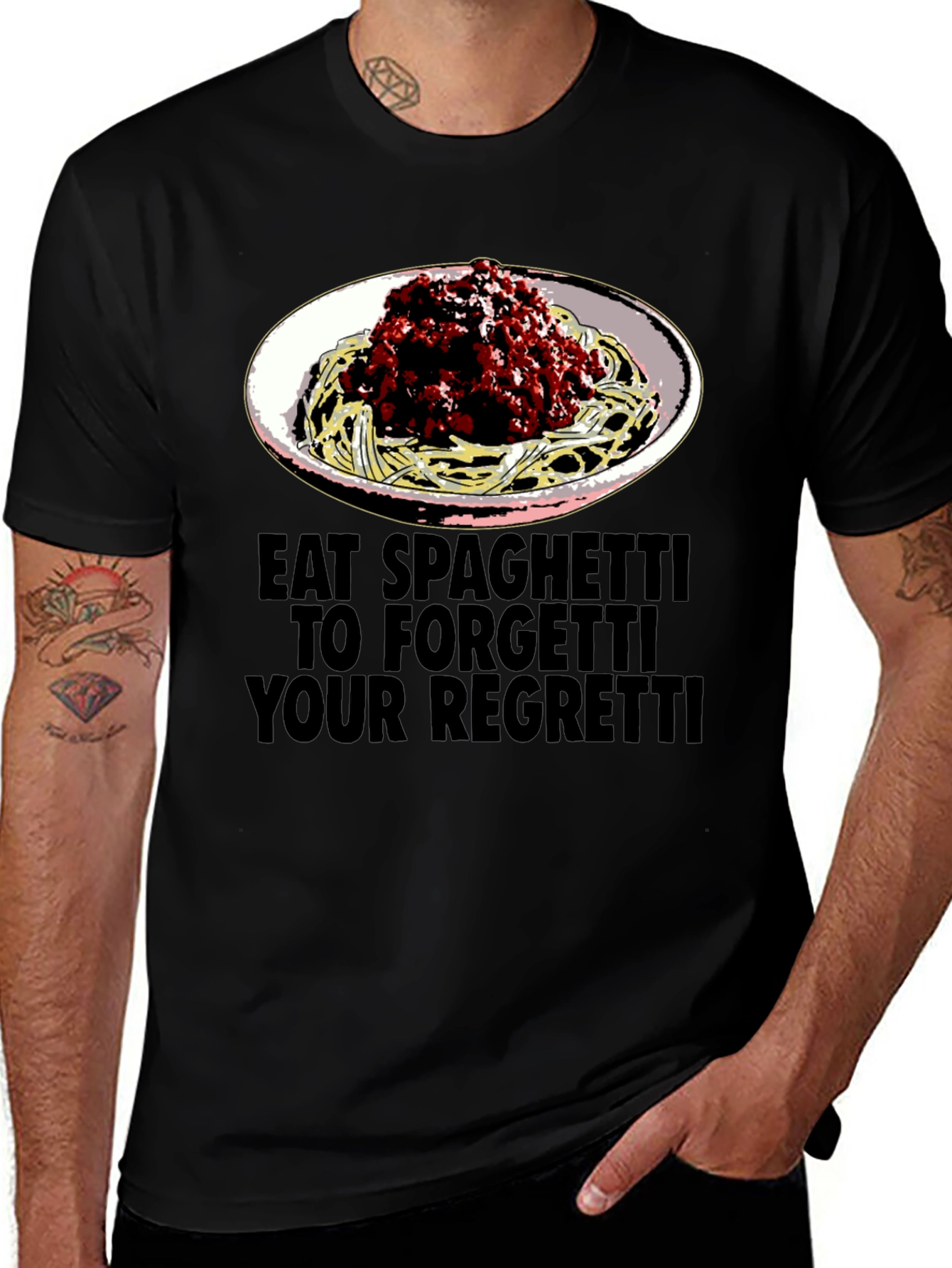 Eat Spaghetti T-Shirt: Forget Your Regretti Fun Tee