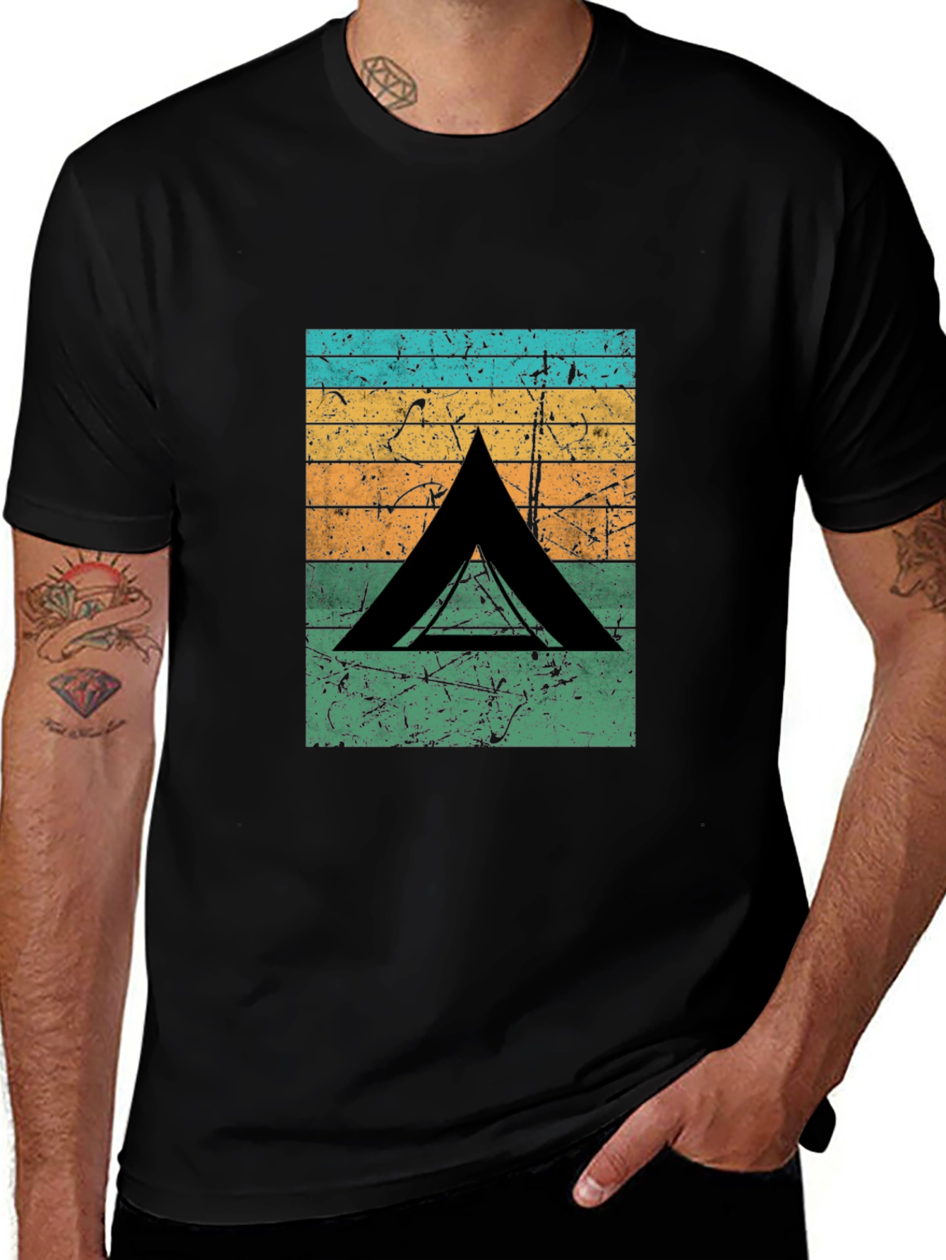 Variant 6 of Retro Camping Tent Graphic T-Shirt - Black