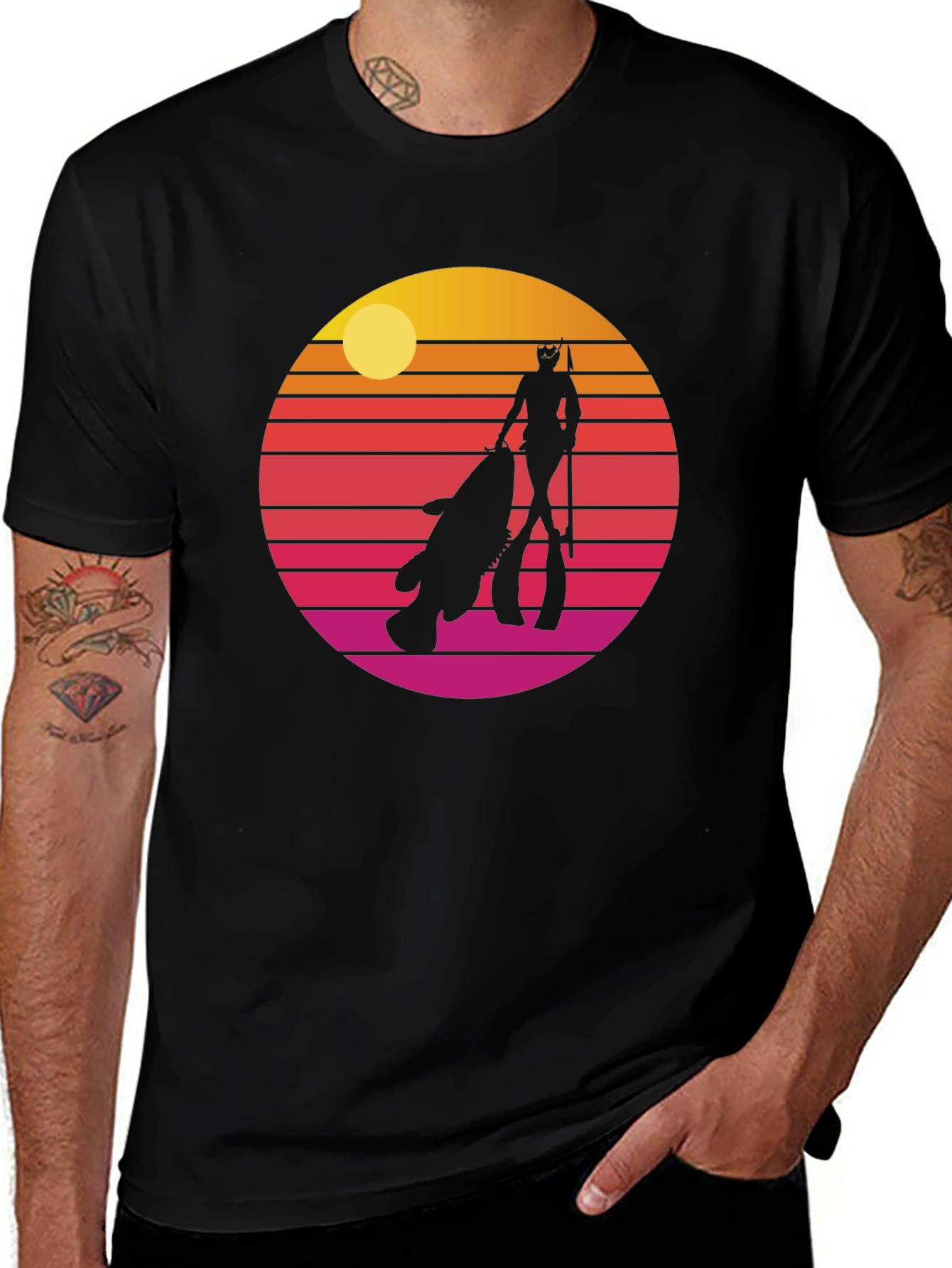 Variant 27 of Retro Spearfishing T-Shirt - Sunset Diver Tee