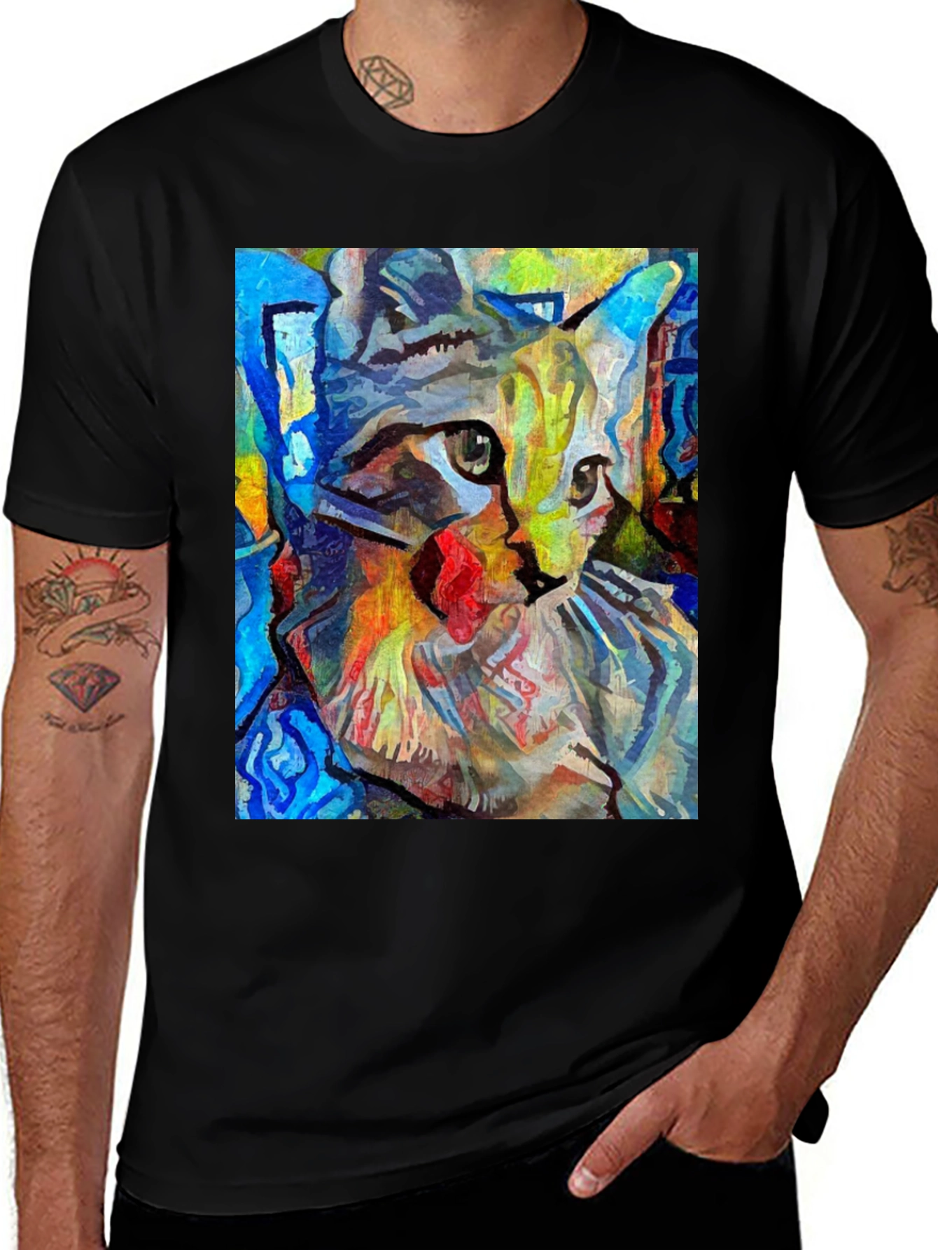 Variant 15 of Abstract Cat Art Black T-Shirt