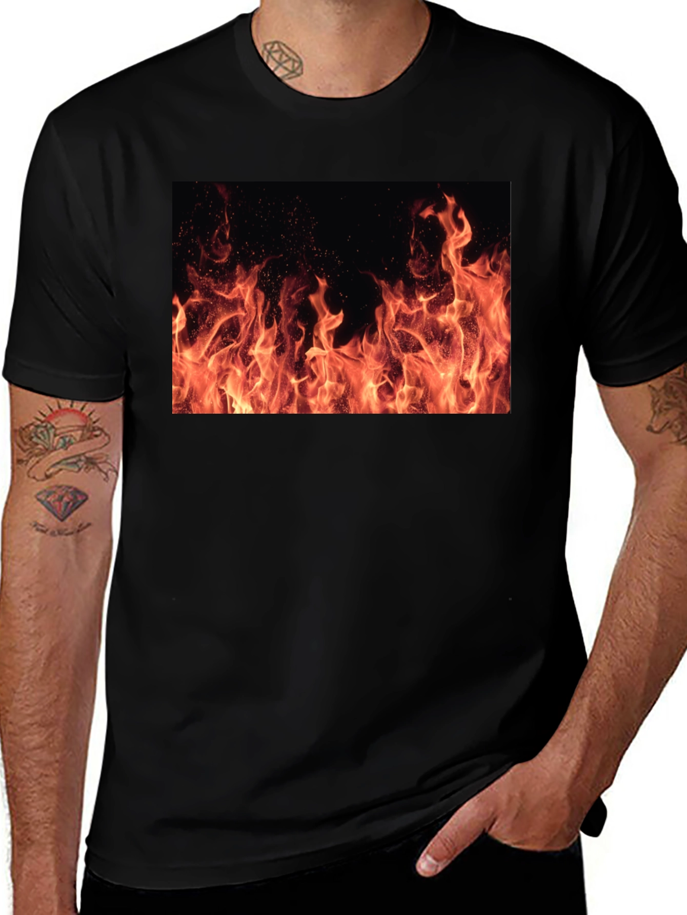 Variant 29 of Fiery Flames Graphic Tee - Black Cotton Comfort