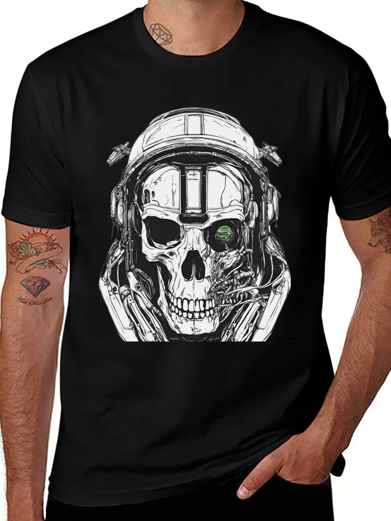 Variant 15 of Skull Helmet Graphic Tee - Sci-Fi Style