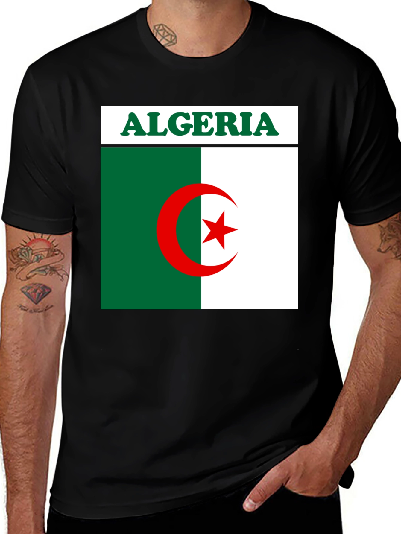 Variant 20 of Algeria Flag Graphic T-Shirt - Black