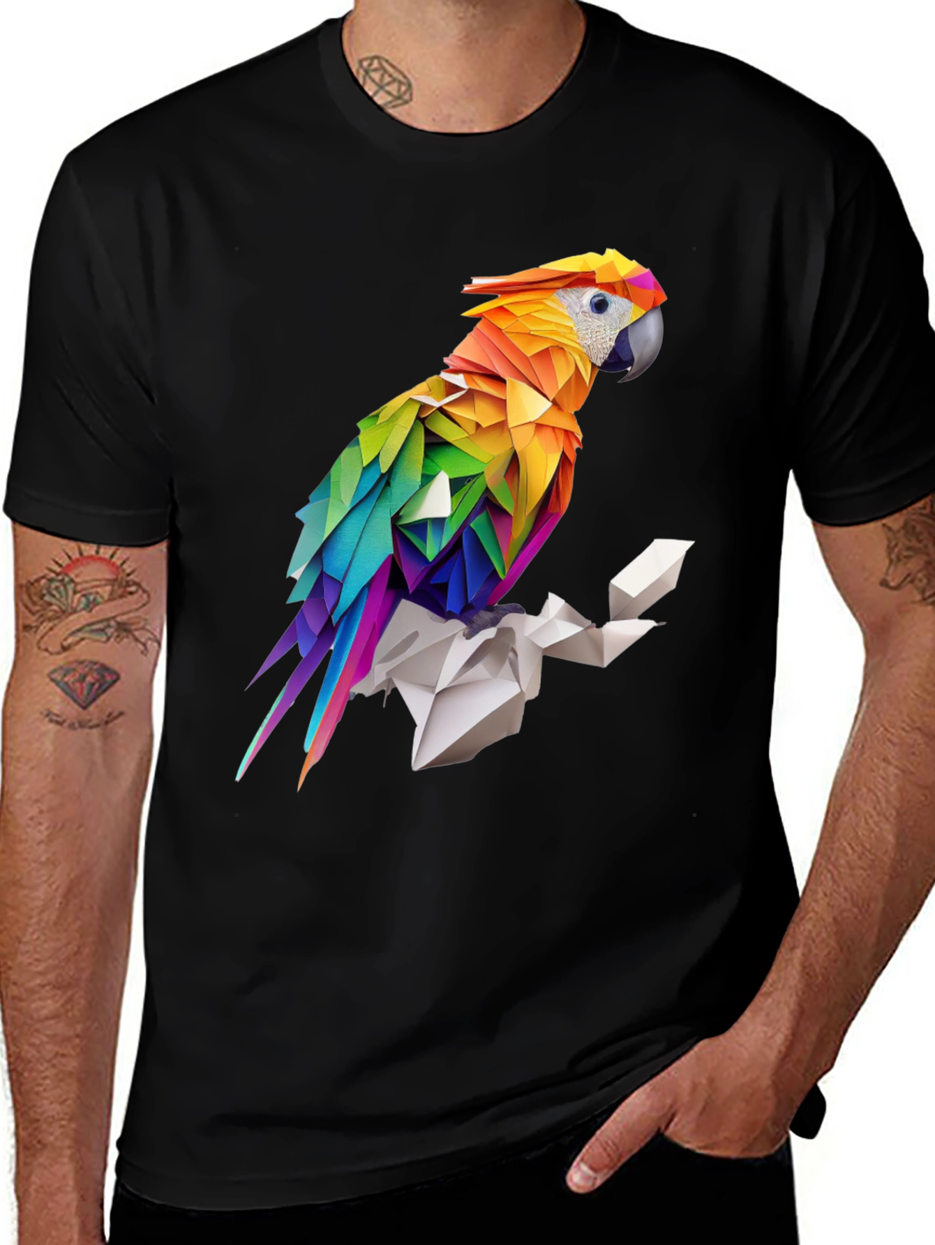 Variant 23 of Colorful Geometric Parrot Graphic Tee