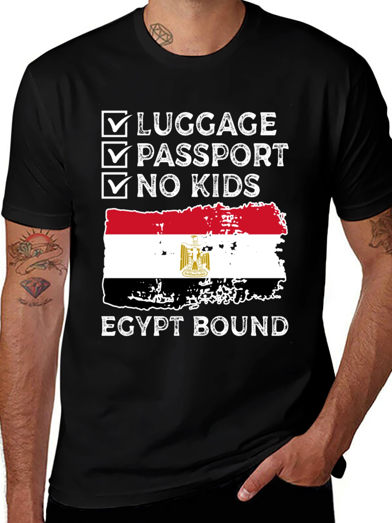Egypt Bound Travel T-Shirt - Luggage, Passport, No Kids