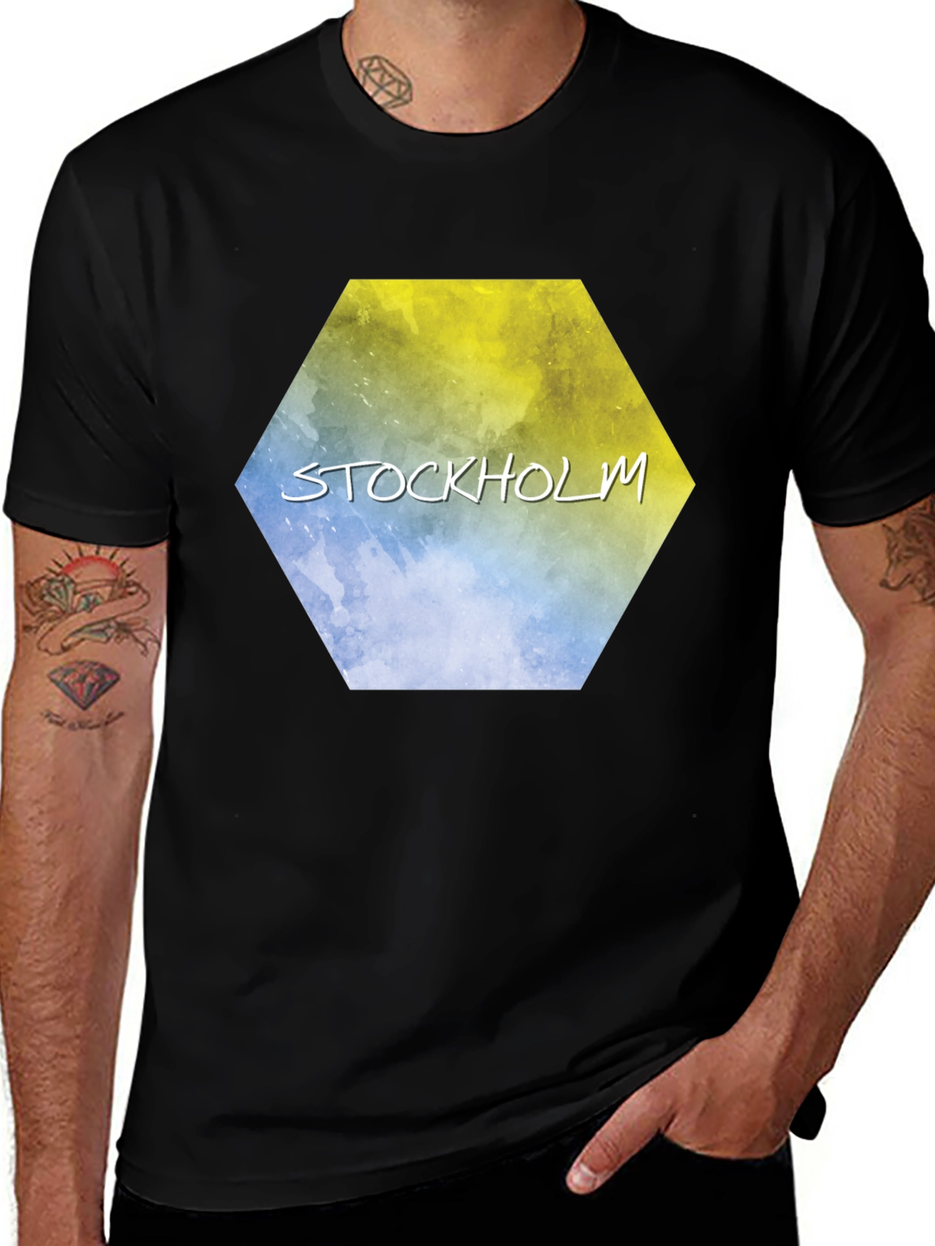 Stockholm Hexagon Graphic Tee - Black Cotton T-Shirt