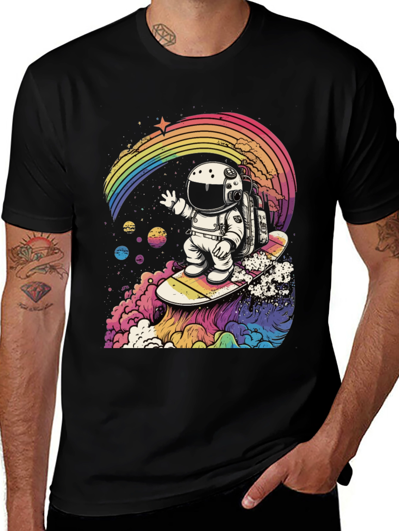 Variant 30 of Astronaut Surfing Rainbow Graphic Tee