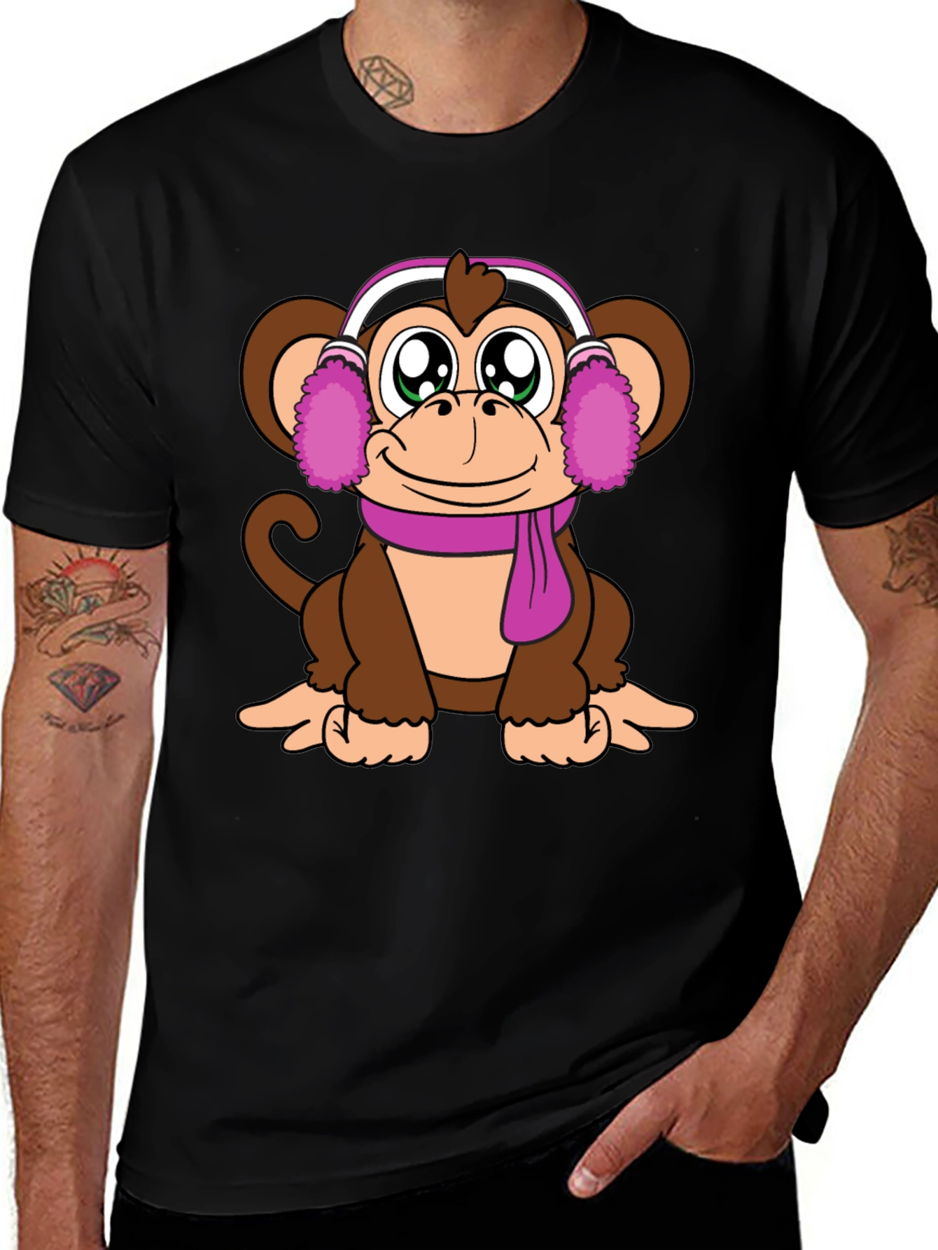 Variant 19 of Cute Monkey with Earmuffs Graphic Tee