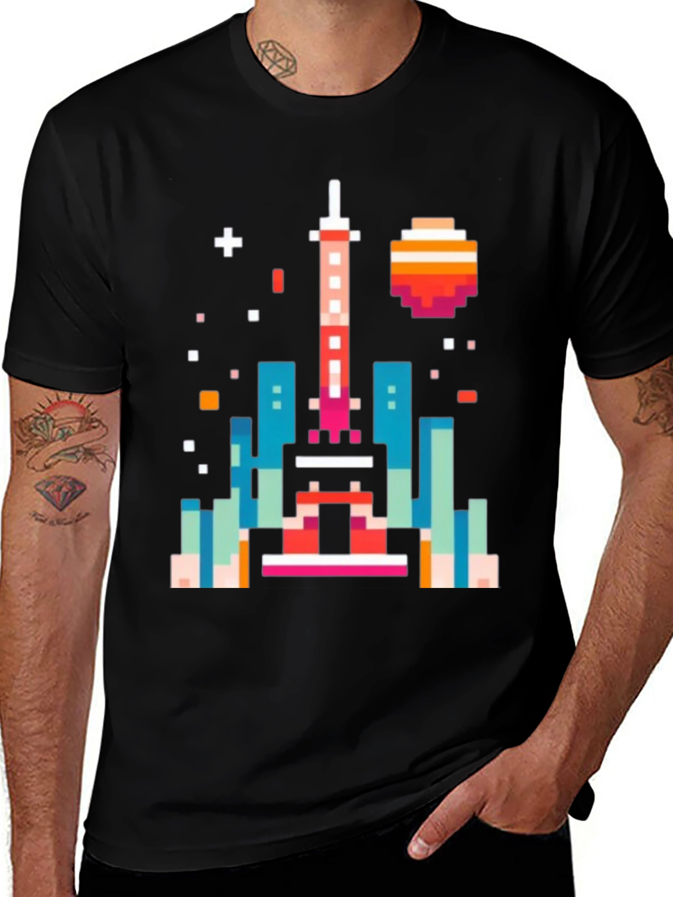 Variant 10 of Pixel Art Cityscape Black Tee