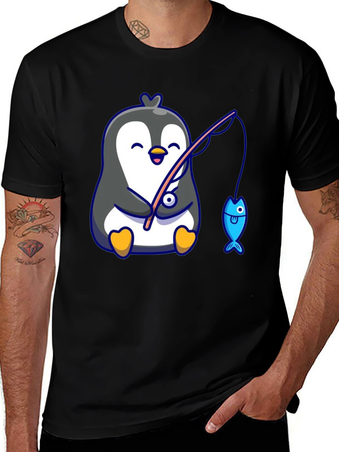 Variant 4 of Cute Penguin Fishing Graphic Tee