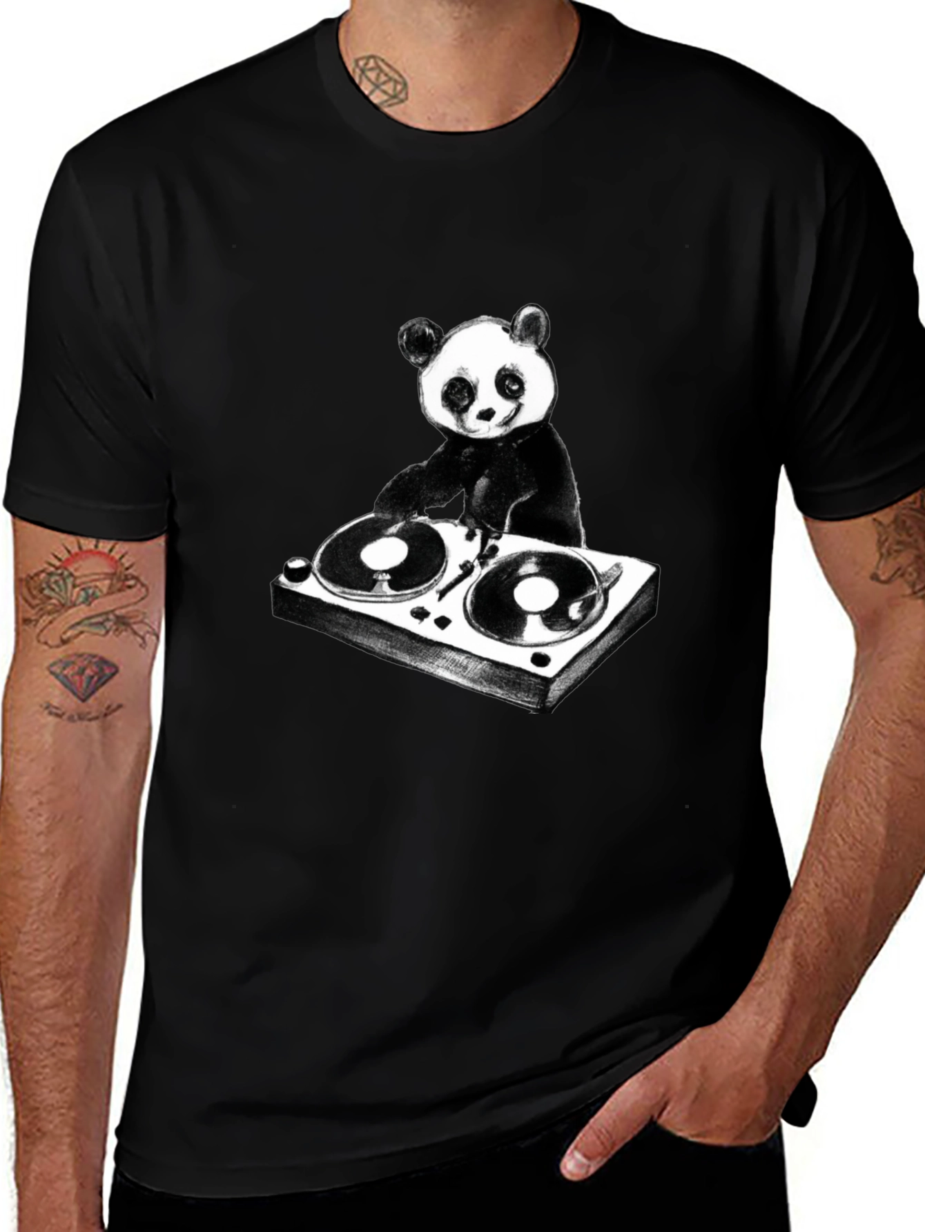 Variant 24 of DJ Panda Graphic T-Shirt - Black Cotton Tee