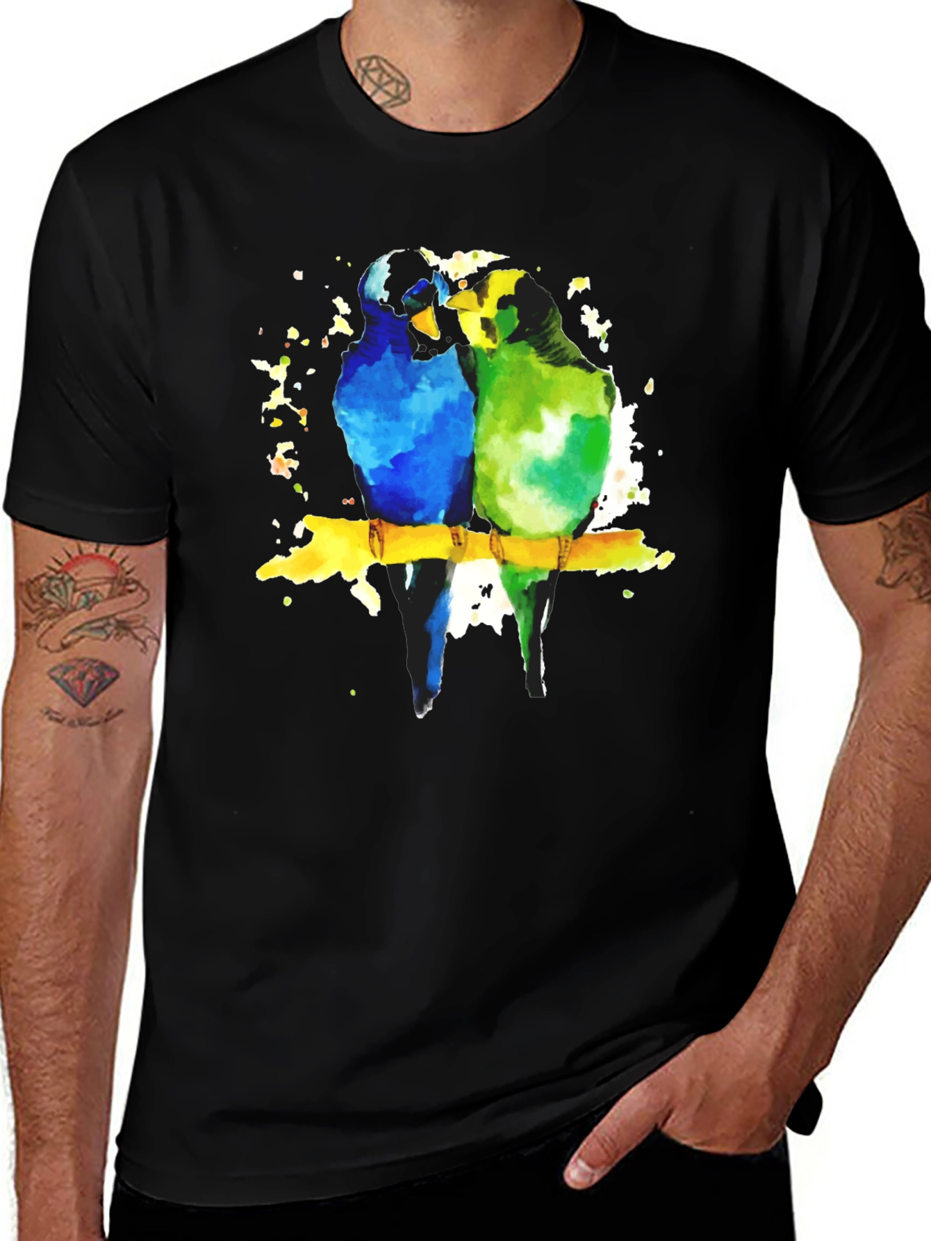 Variant 30 of Parrot Couple Watercolor Black T-Shirt