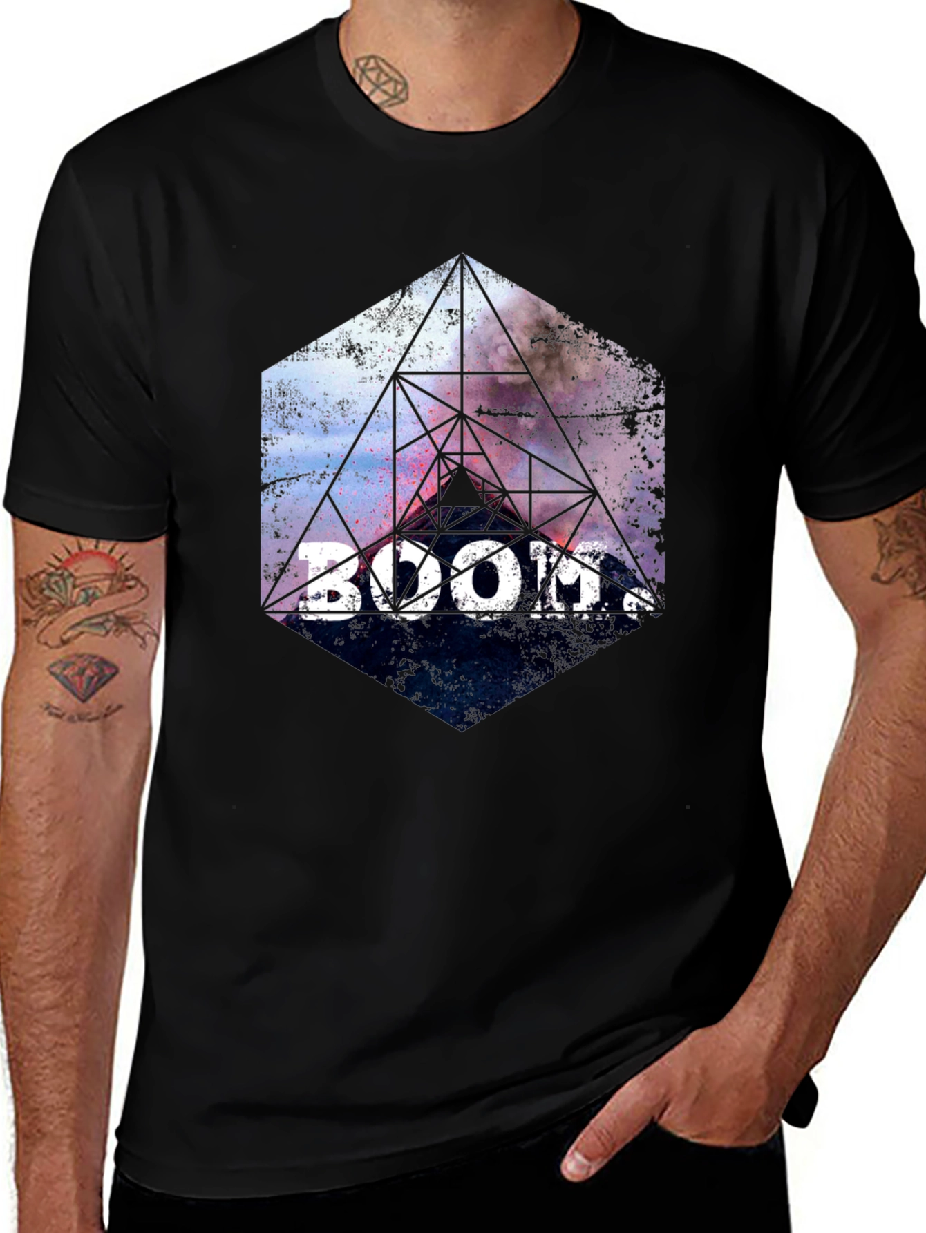 Boom! Geometric Graphic Print Black T-Shirt