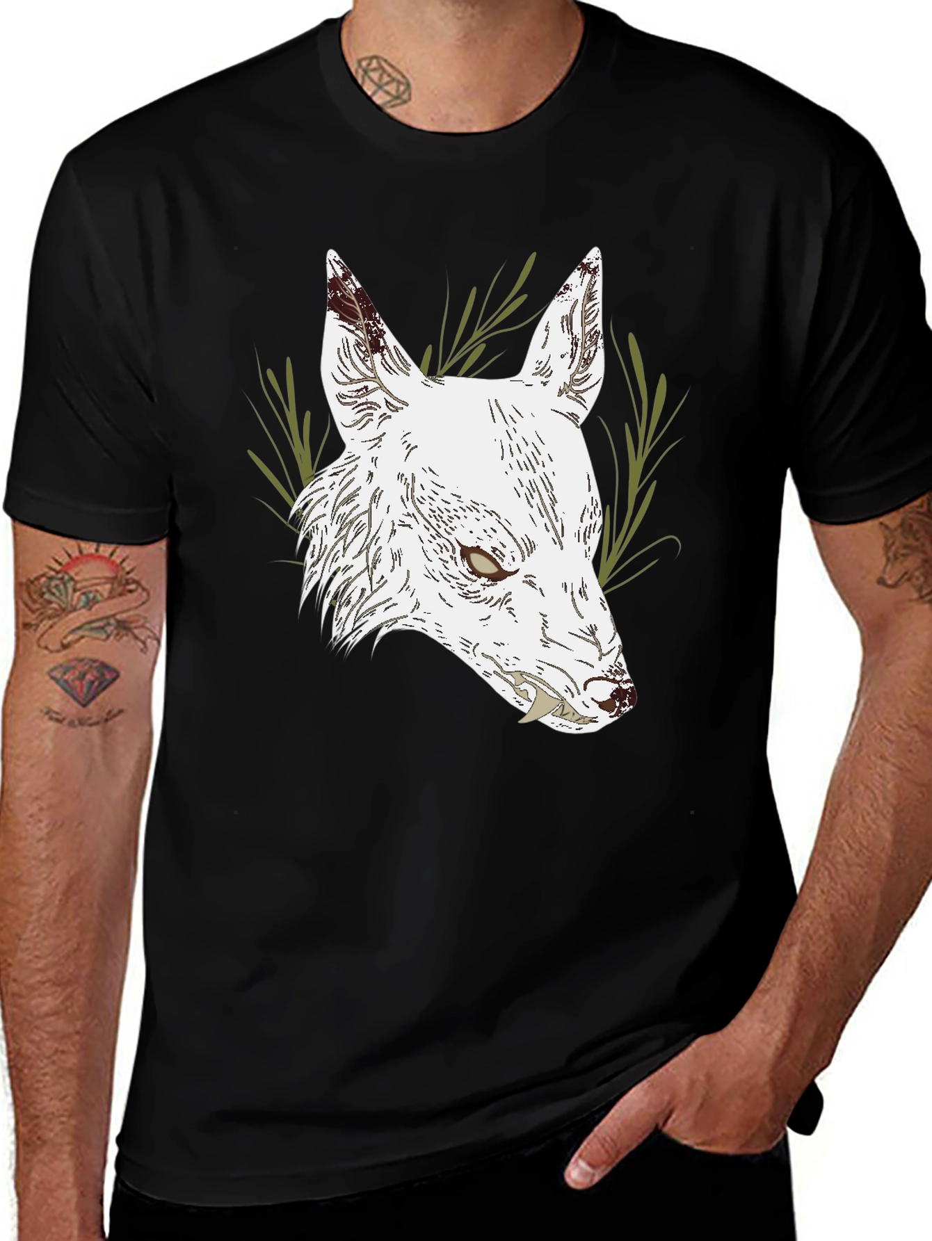 Variant 12 of Black T-Shirt with White Wolf Graphic