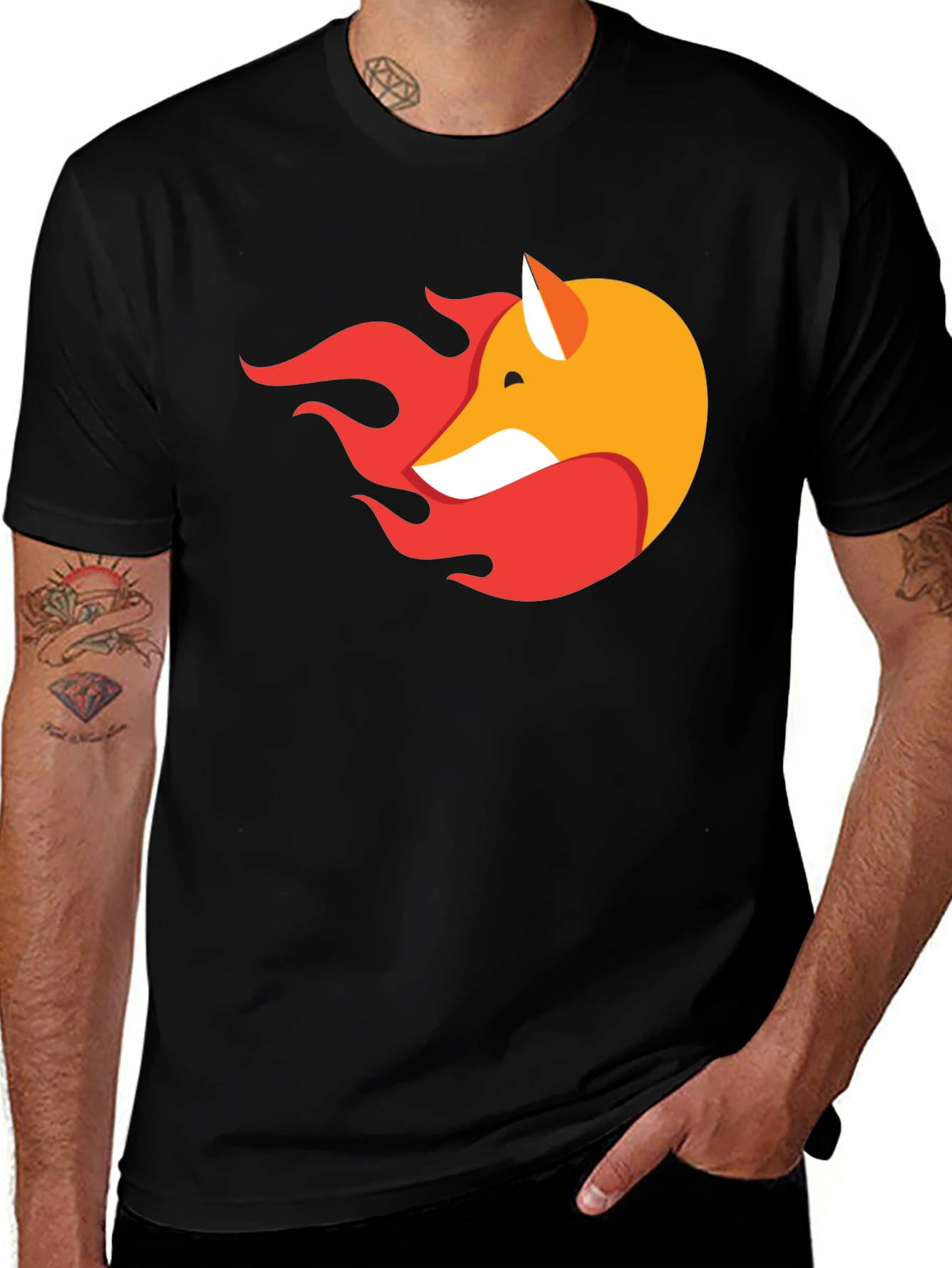 Black Stylish Black T-Shirt with Fox & Flame Graphic main image