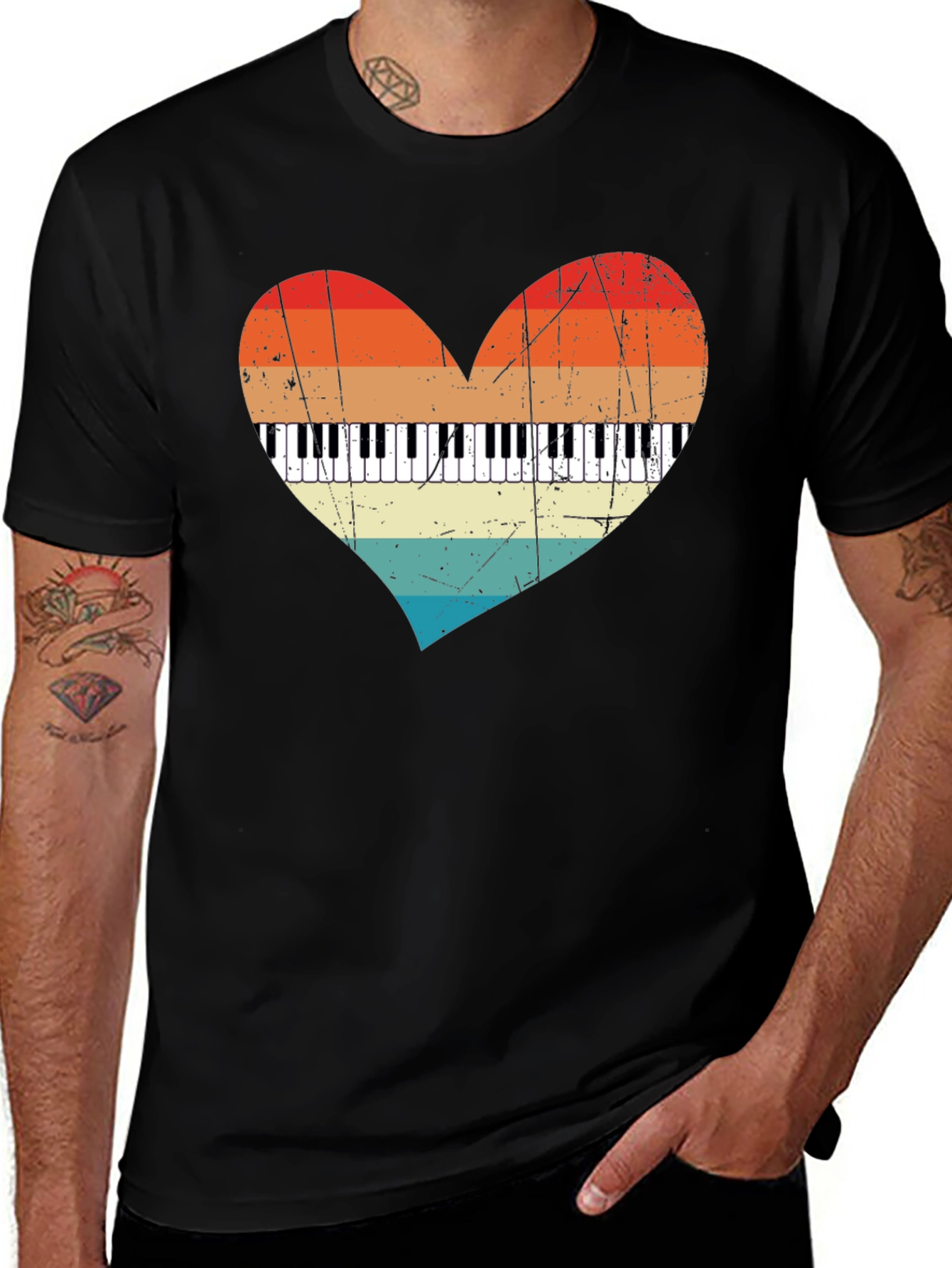 Variant 30 of Retro Piano Heart Graphic T-Shirt - Music Lover Tee