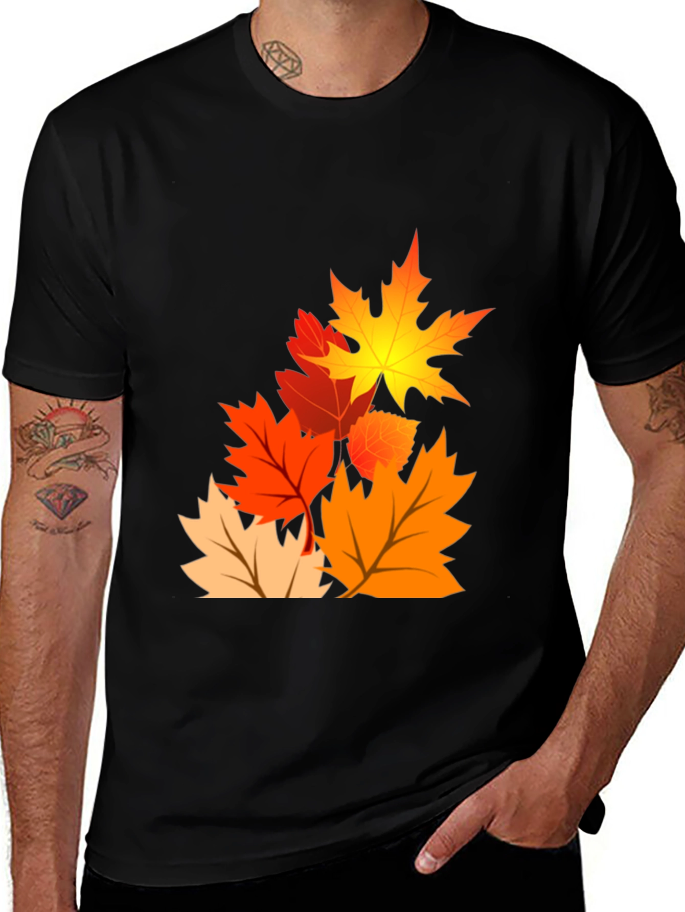 Variant 13 of Autumn Leaves Graphic Tee - Black Cotton Blend T-Shirt