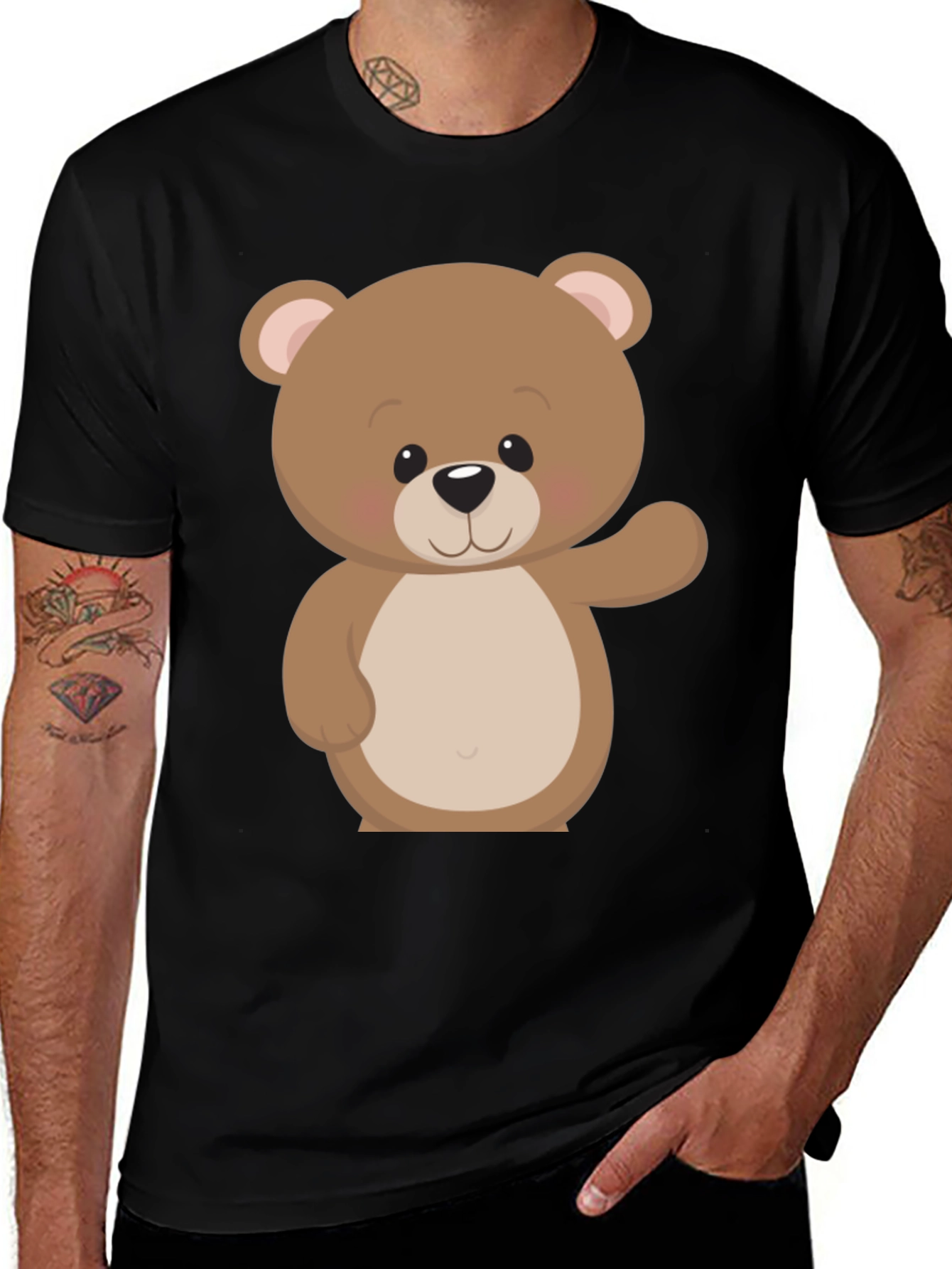 Variant 4 of Cute Teddy Bear Graphic Black T-Shirt