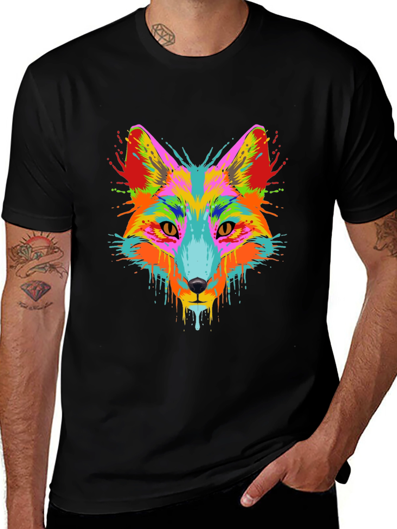 Variant 22 of Vibrant Fox Graphic Tee - Men's Black T-Shirt