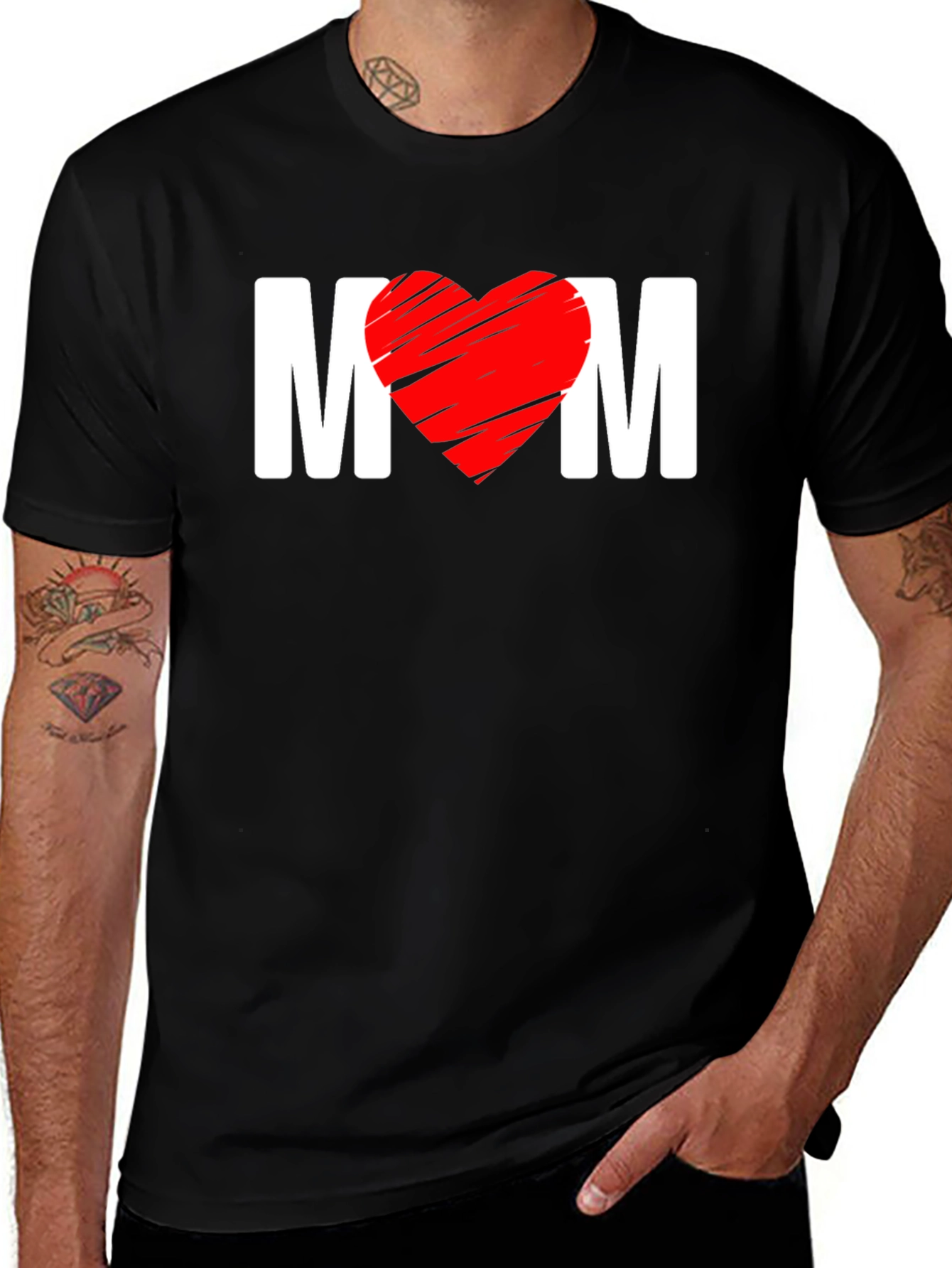 Mom Heart Graphic T-Shirt - Black Cotton Blend