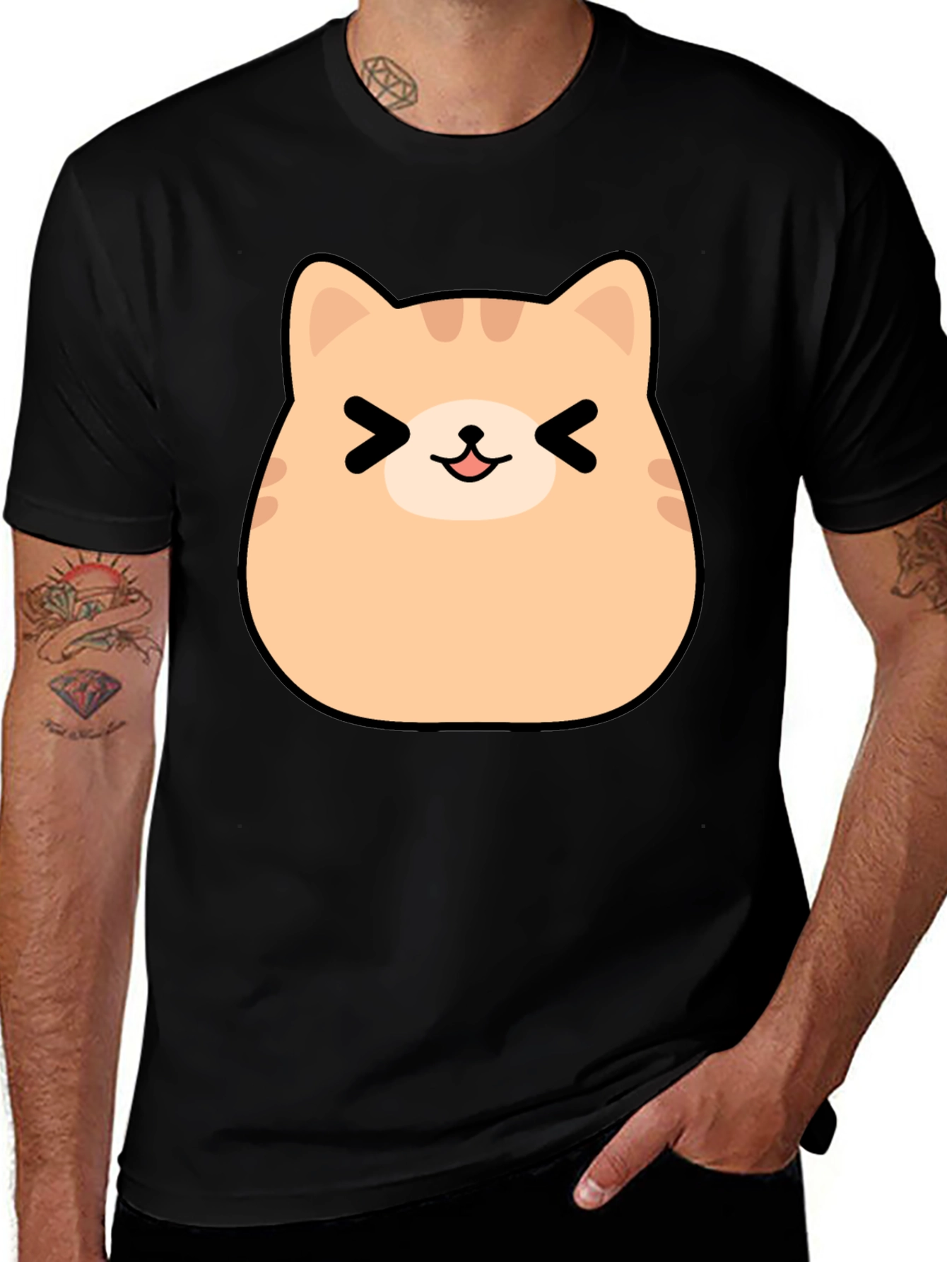 Variant 13 of Cute Cat Face Graphic Tee - Black