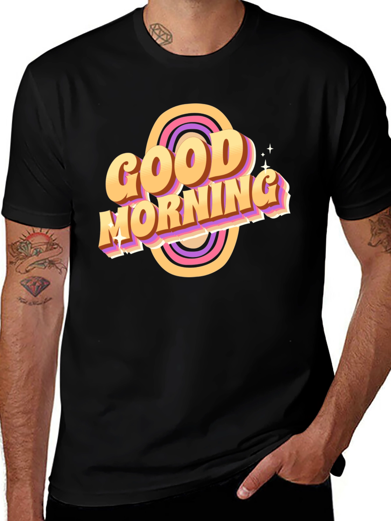 Black Good Morning Retro T-Shirt Black main image
