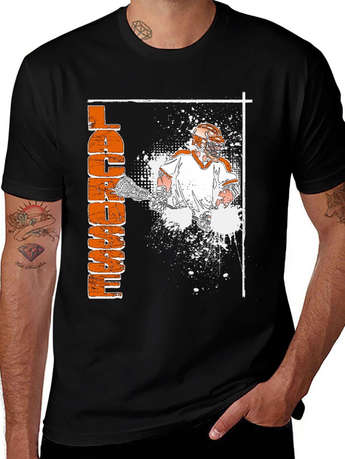 Variant 17 of Lacrosse Player Graphic Tee - Sporty Black T-Shirt