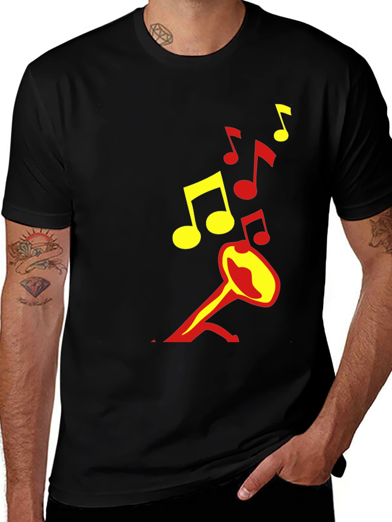 Variant 27 of Musical Notes Graphic Tee - Black Cotton T-Shirt