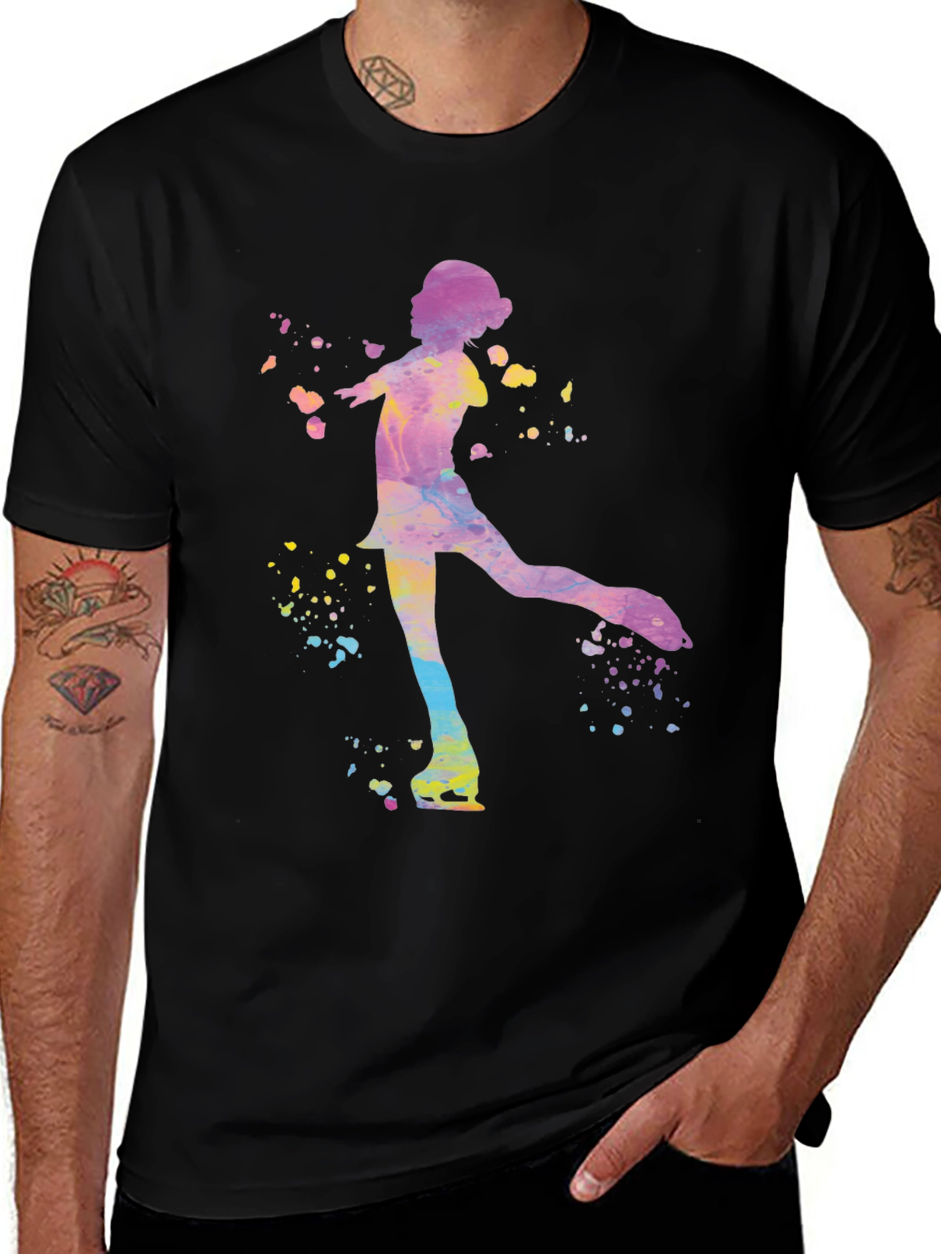 Variant 23 of Watercolor Ice Skater Graphic Tee - Black Unisex T-Shirt