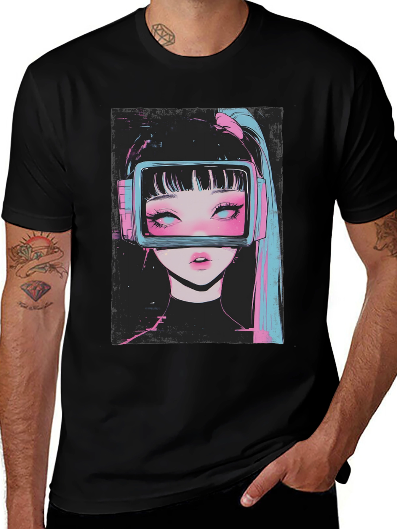 Variant 25 of Cyberpunk Anime Girl T-Shirt - Glitch Art Tee