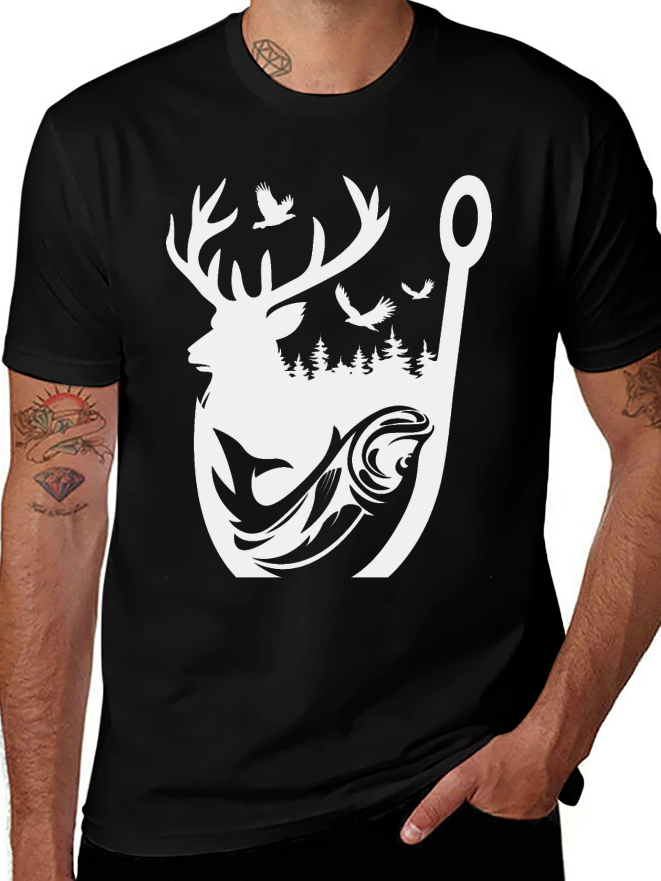 Variant 7 of Deer Fish Hook Graphic Tee