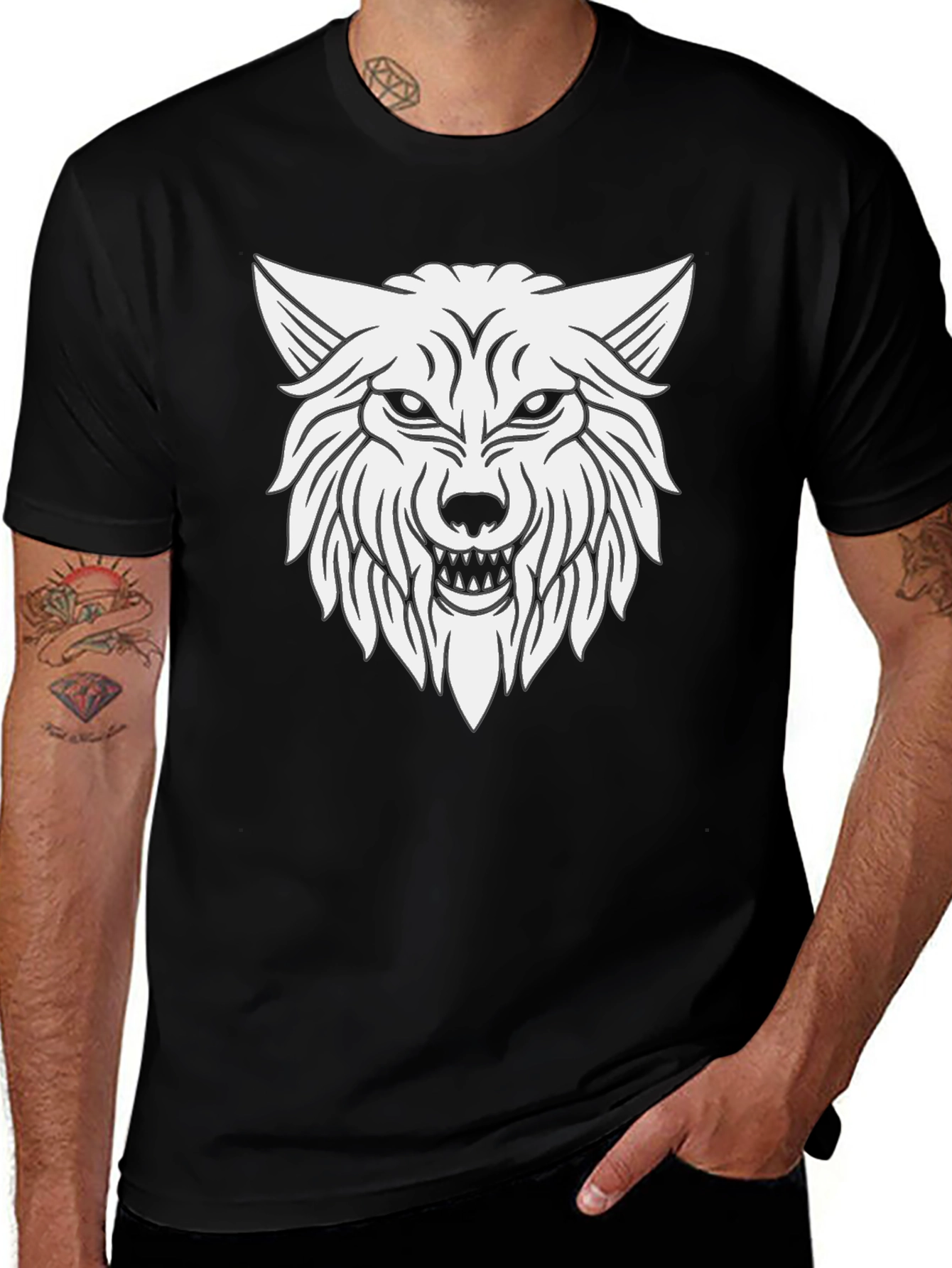 Black Wolf Graphic T-Shirt - Black Cotton Tee main image
