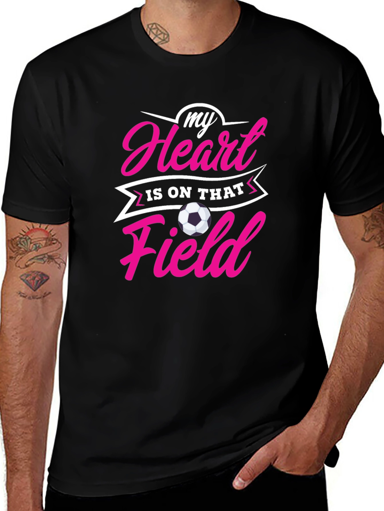 Variant 16 of Soccer Mom/Dad Heart on Field Black T-Shirt