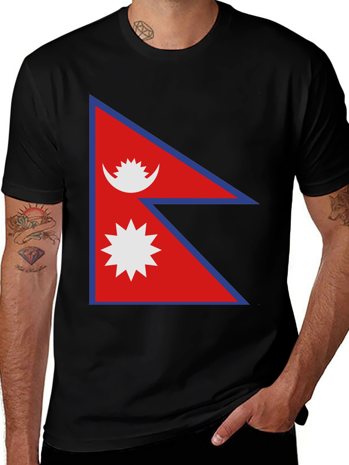 Variant 17 of Nepal Flag T-Shirt - Black Cotton Tee