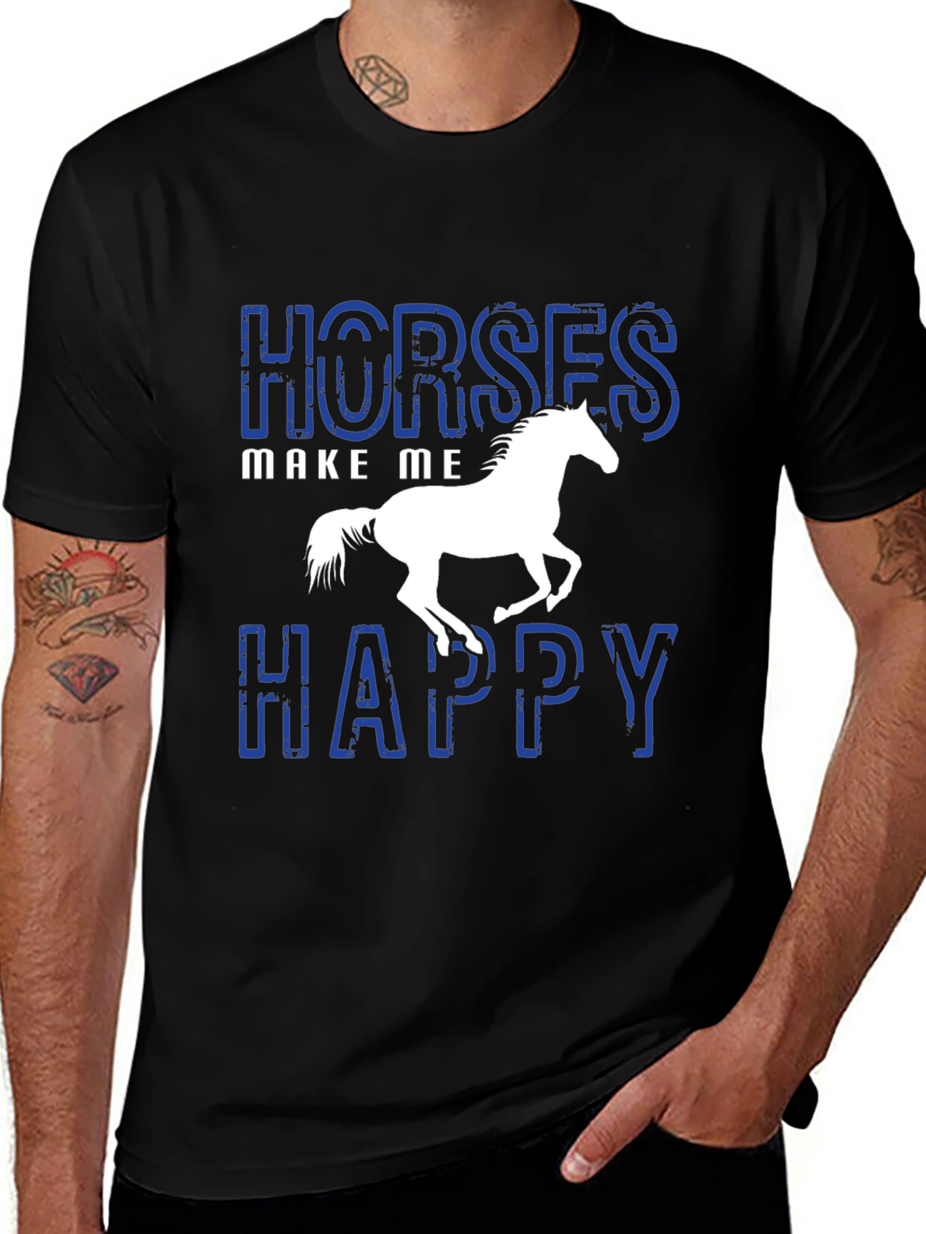 Variant 9 of Horses Make Me Happy Graphic Tee - Black