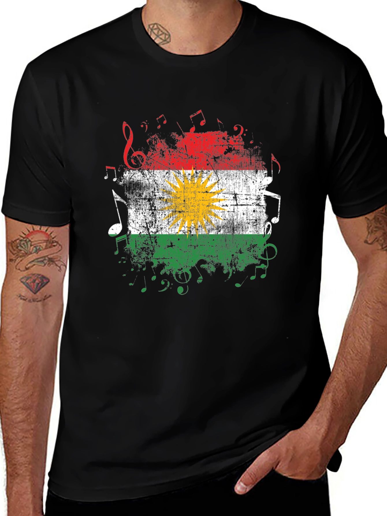 Kurdistan Flag Music Notes Graphic Tee