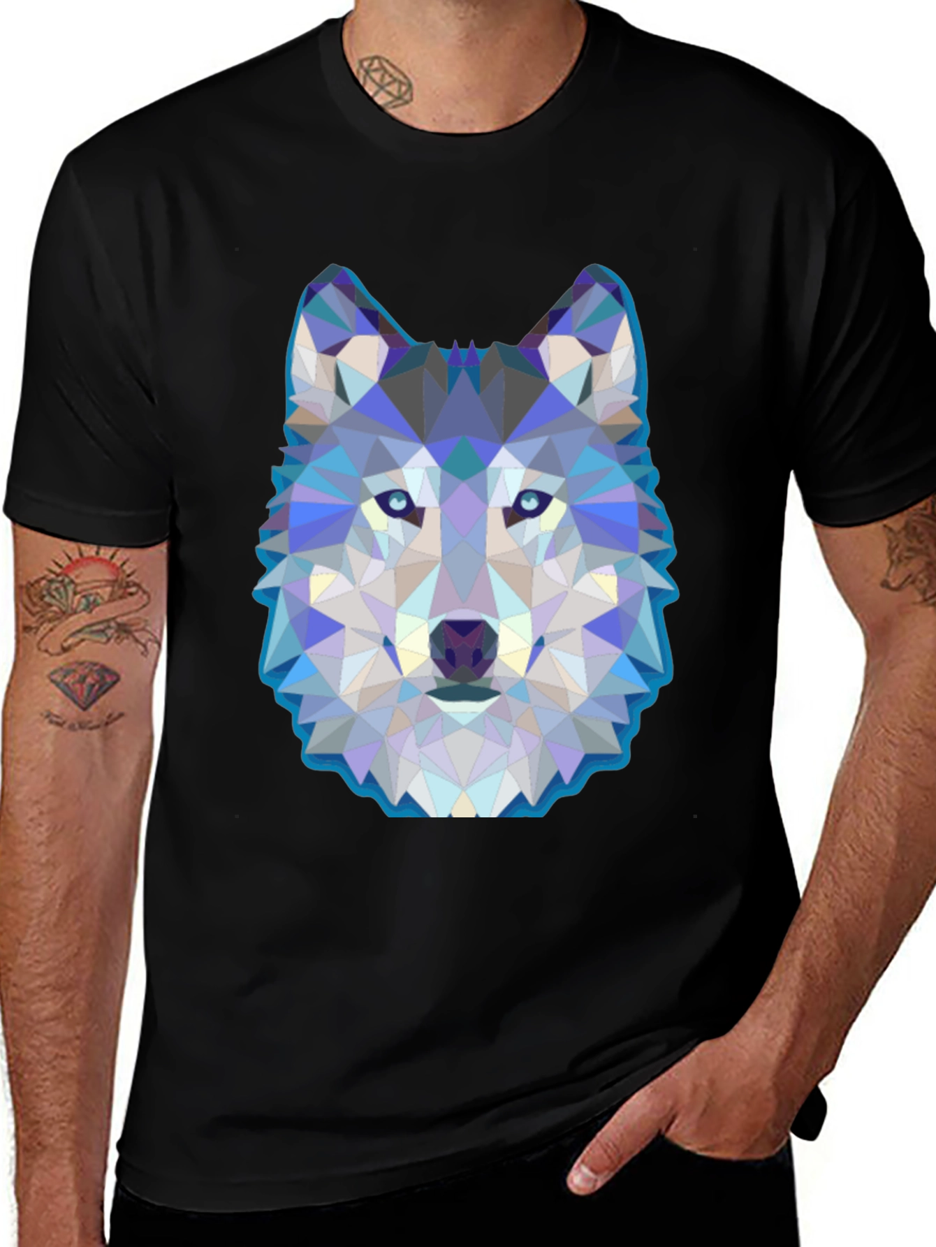 Variant 17 of Geometric Wolf Graphic Tee - Cool Animal Print Shirt