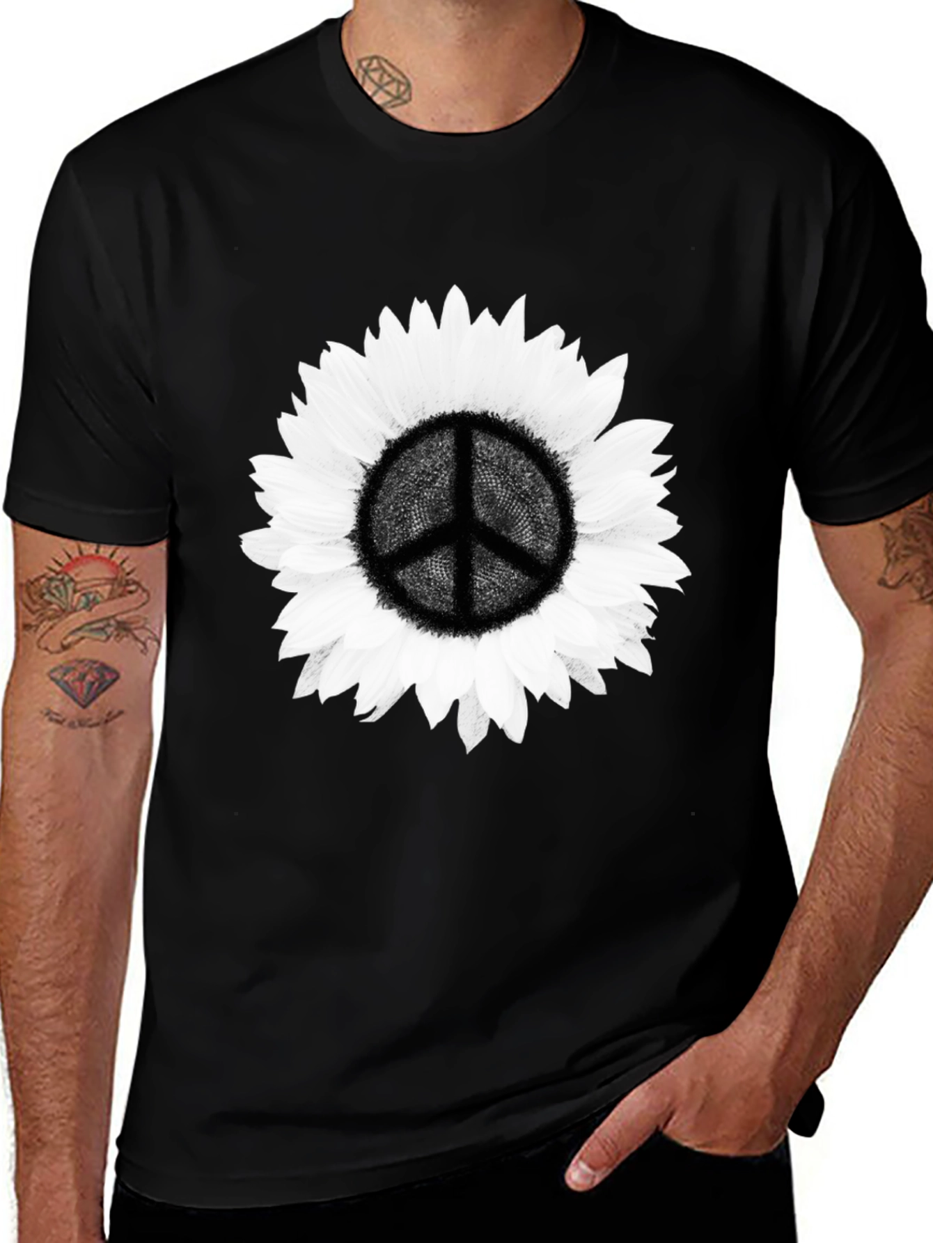 Variant 5 of Sunflower Peace Sign Graphic Tee - Black