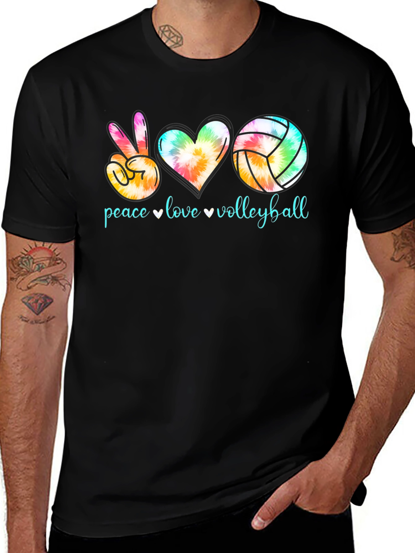 Variant 20 of Peace Love Volleyball Tie-Dye Graphic Tee