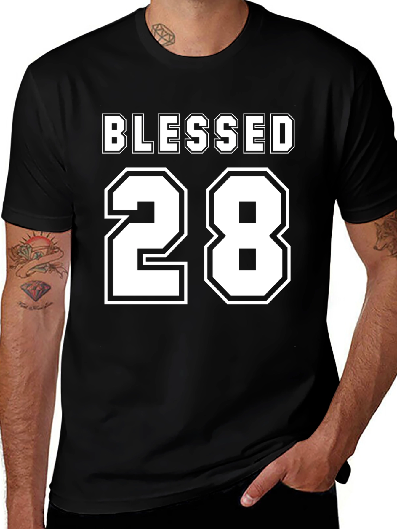 Variant 28 of Blessed 28 Graphic Tee - Black Cotton Blend