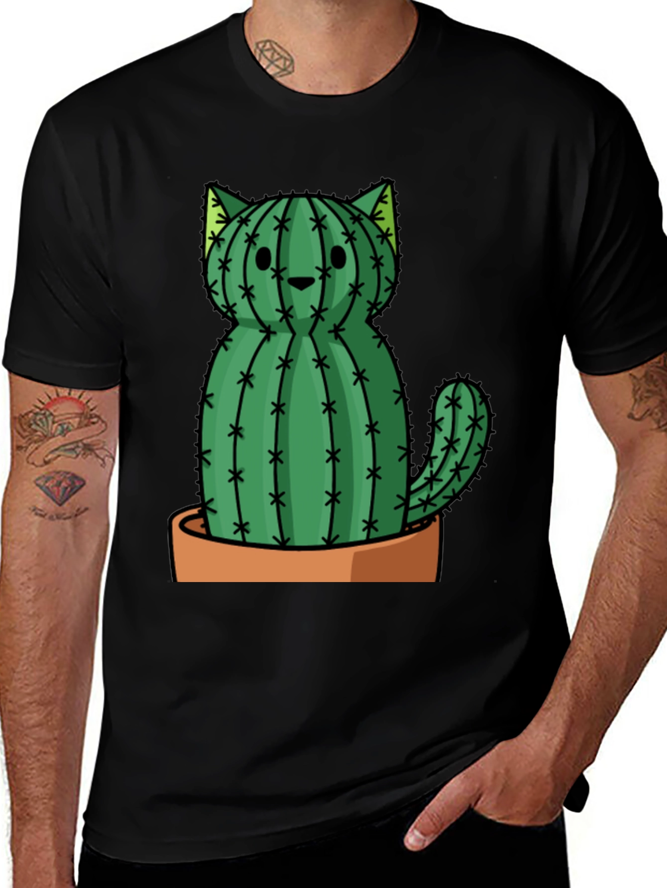 Variant 3 of Cactus Cat Graphic Tee - Trendy Plant Lover Shirt